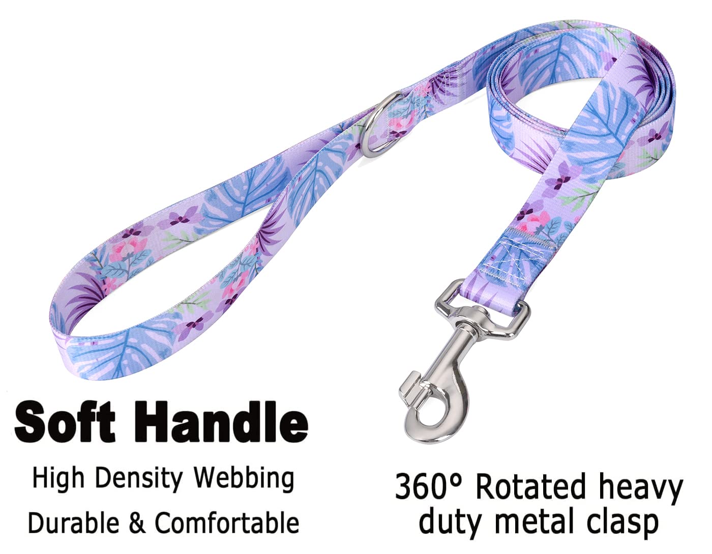 Mihqy Dog Collar And Leash Set With Bohemia Floral Tribal Geometric Patterns - Soft Ethnic Style Collar Adjustable For Small Medium Large Dogs(Purple Flower Flower Set,L)