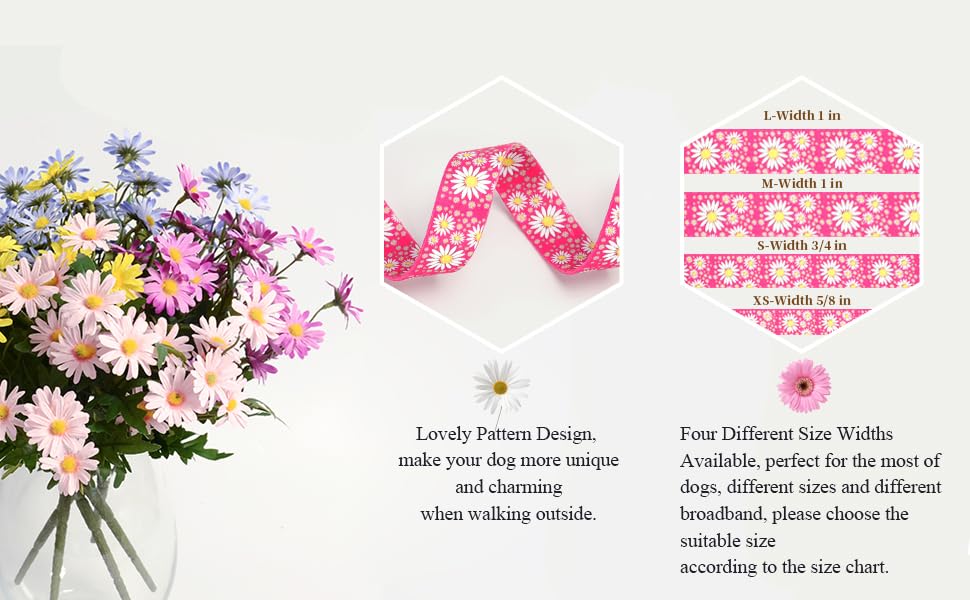 Pimaodog Martingale Dog Collar, 5Ft Dog Leash Padded, Slip Dog Collar And Leash Set With Daisy Floral Design Stainless Steel Cha