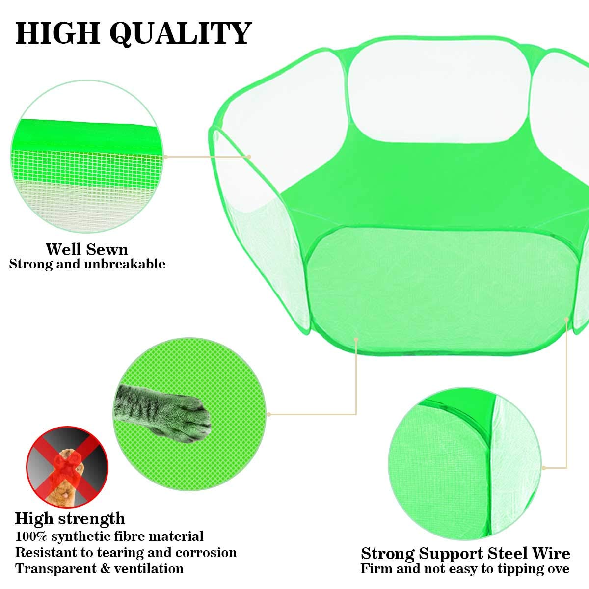 GABraden Small Animals Tent & Reptiles Cage, Breathable Portable Playpen, Cool Green, Indoor/Outdoor Exercise Fence