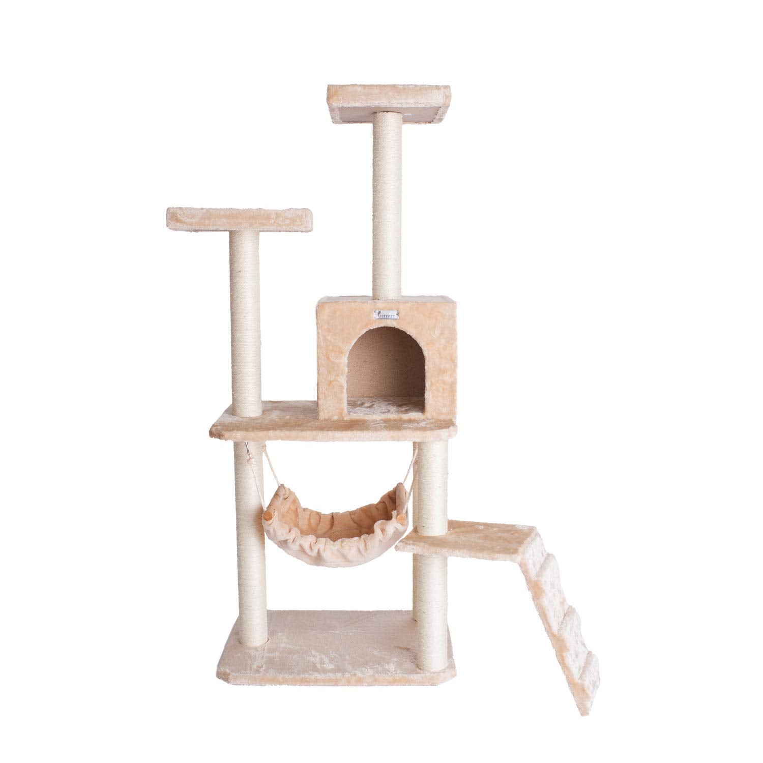 GleePet GP78570921 Cat Tree with Ramp, 57-Inch, Beige