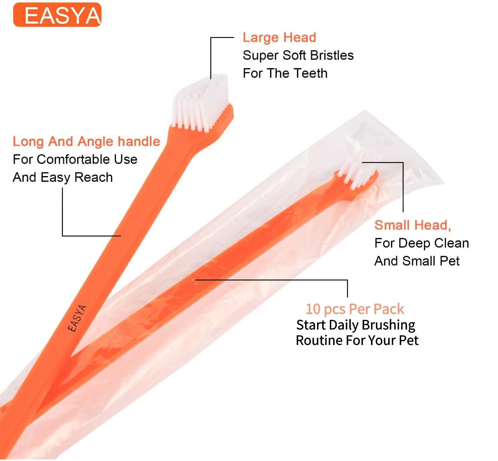 EASYA Double Headed Pet Dog Toothbrush for Small Dogs/Soft Bristles Puppy Long Handle Tooth Brush Dogs Teeth Cleaning/Bulk Tooth