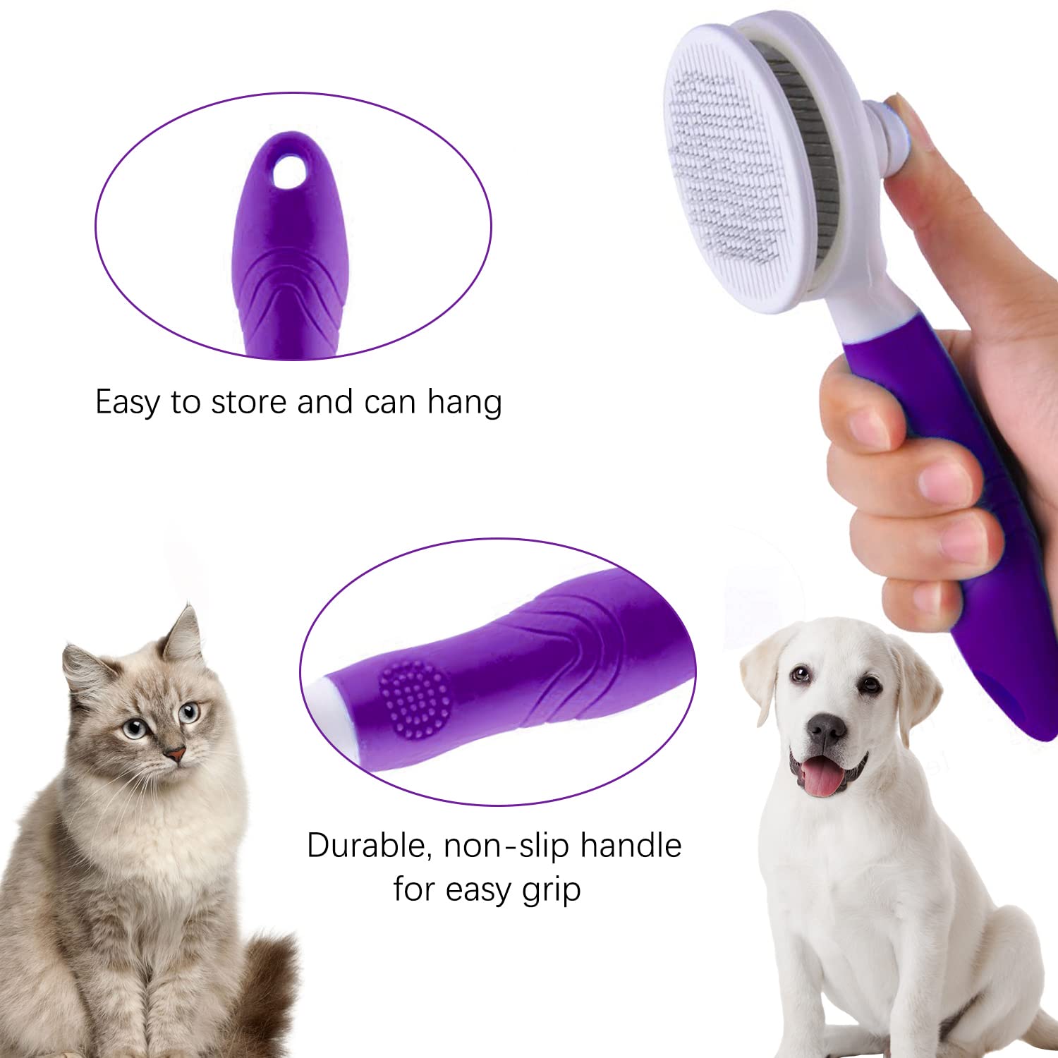itPlus Cat Grooming Brush, Self-Cleaning Slicker for Dogs & Cats, Purple, Rubber, Model ZI-001-BRUSH-Purple