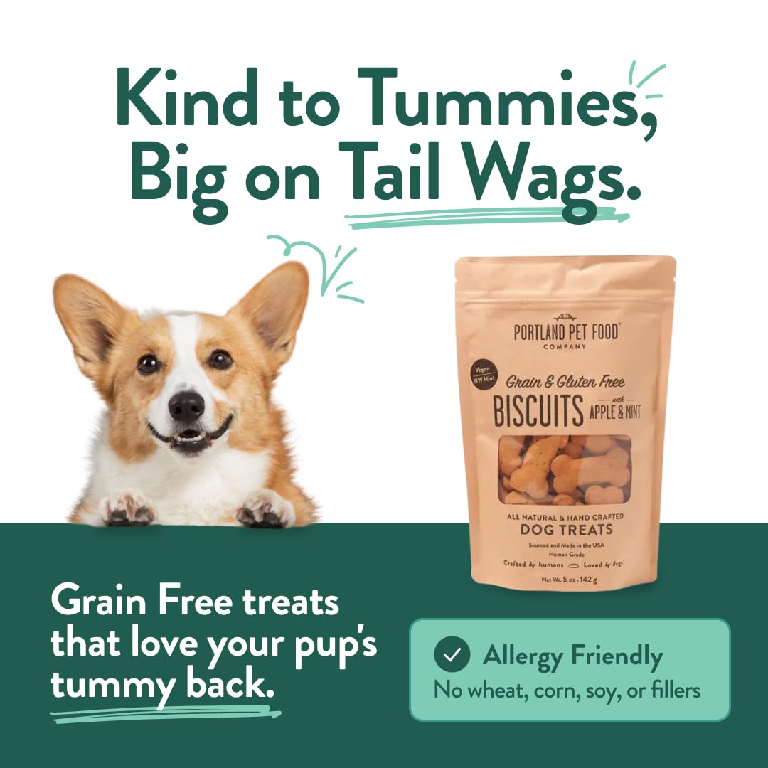 Portland Pet Food Company Apple & Mint Dog Treats Healthy Biscuits for Small Medium & Large Dogs - Grain-Free, Human-Grade, All
