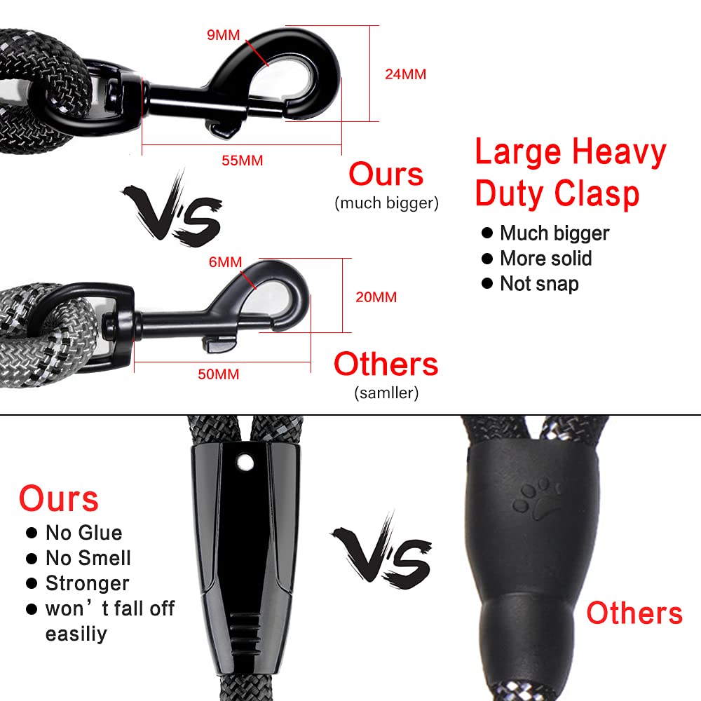 Plutus Pet Long Rope Dog Leash, With Comfortable Padded Handle, Reflective Nylon Heavy Duty Rope Leash, 15Ft 20Ft 30Ft 50Ft 66Ft Dog Training Leash For Small Medium Large Dogs (66Ft, Black)