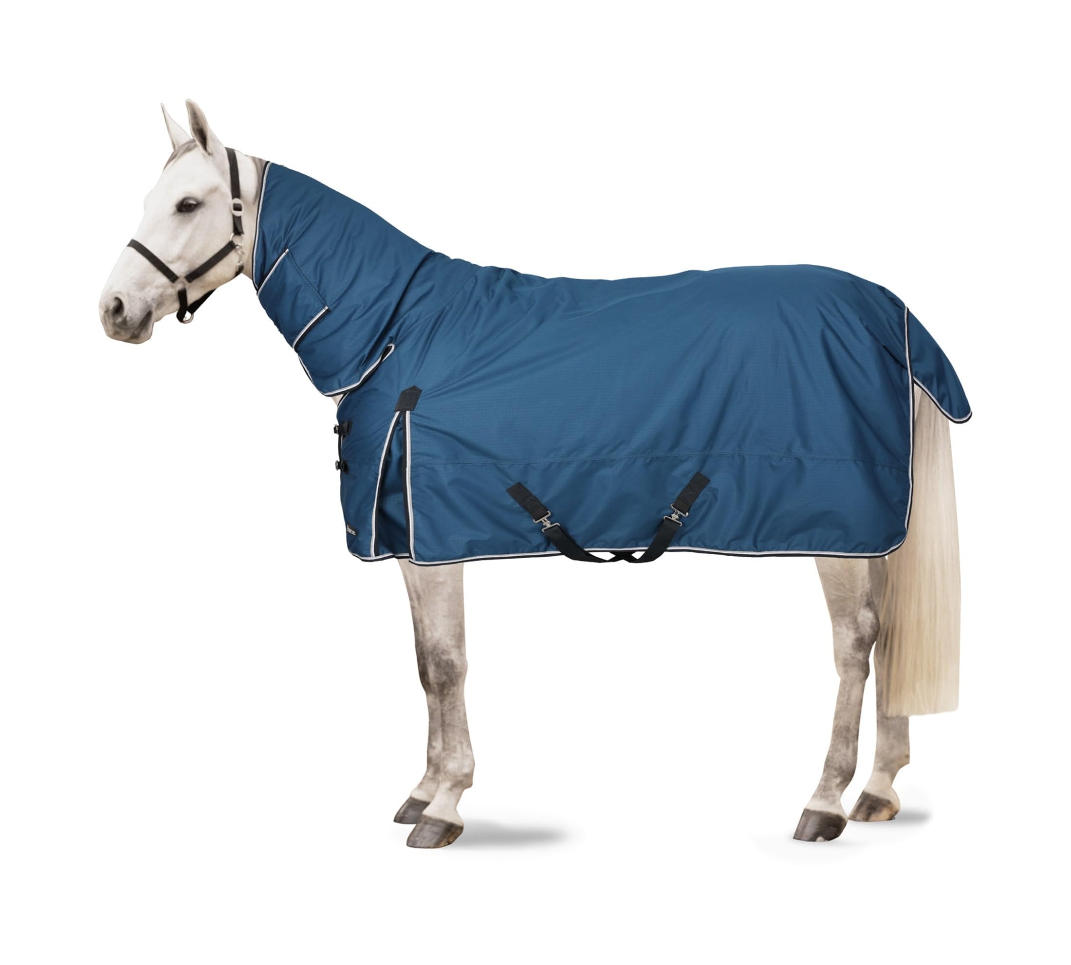 Horze Glasgow Medium Weight Waterproof Combo Turnout Winter Horse Blanket With Neck Cover (150G Fill) - Dark Blue - 72 In