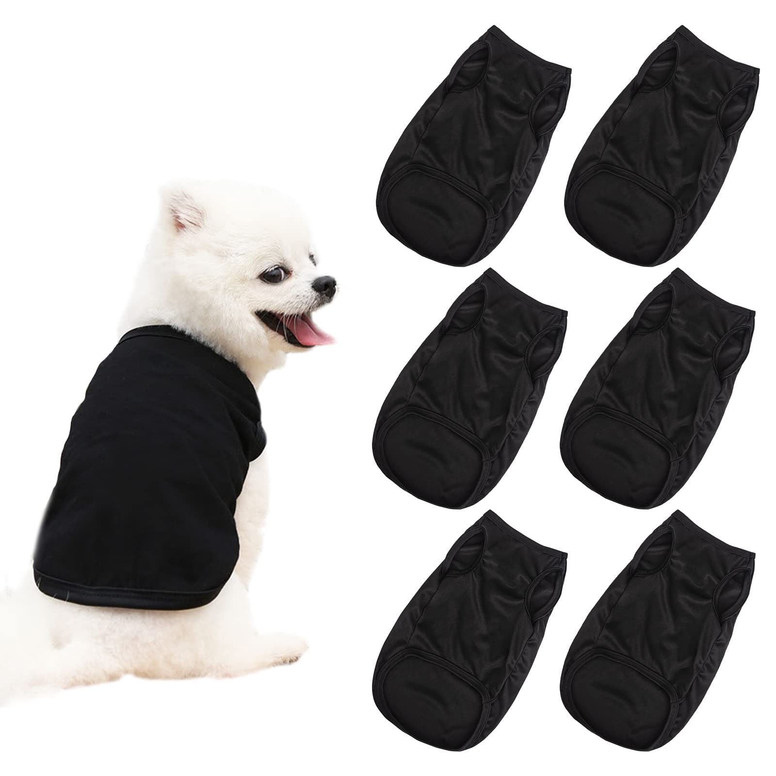 Hacraho Dog Shirt Blank Clothes, 6 Pcs Black Blank Dog T-Shirt Sleeveless Costumes Summer Breathable Pet Vest Shirt For Small Medium Dogs And Cat, Black M