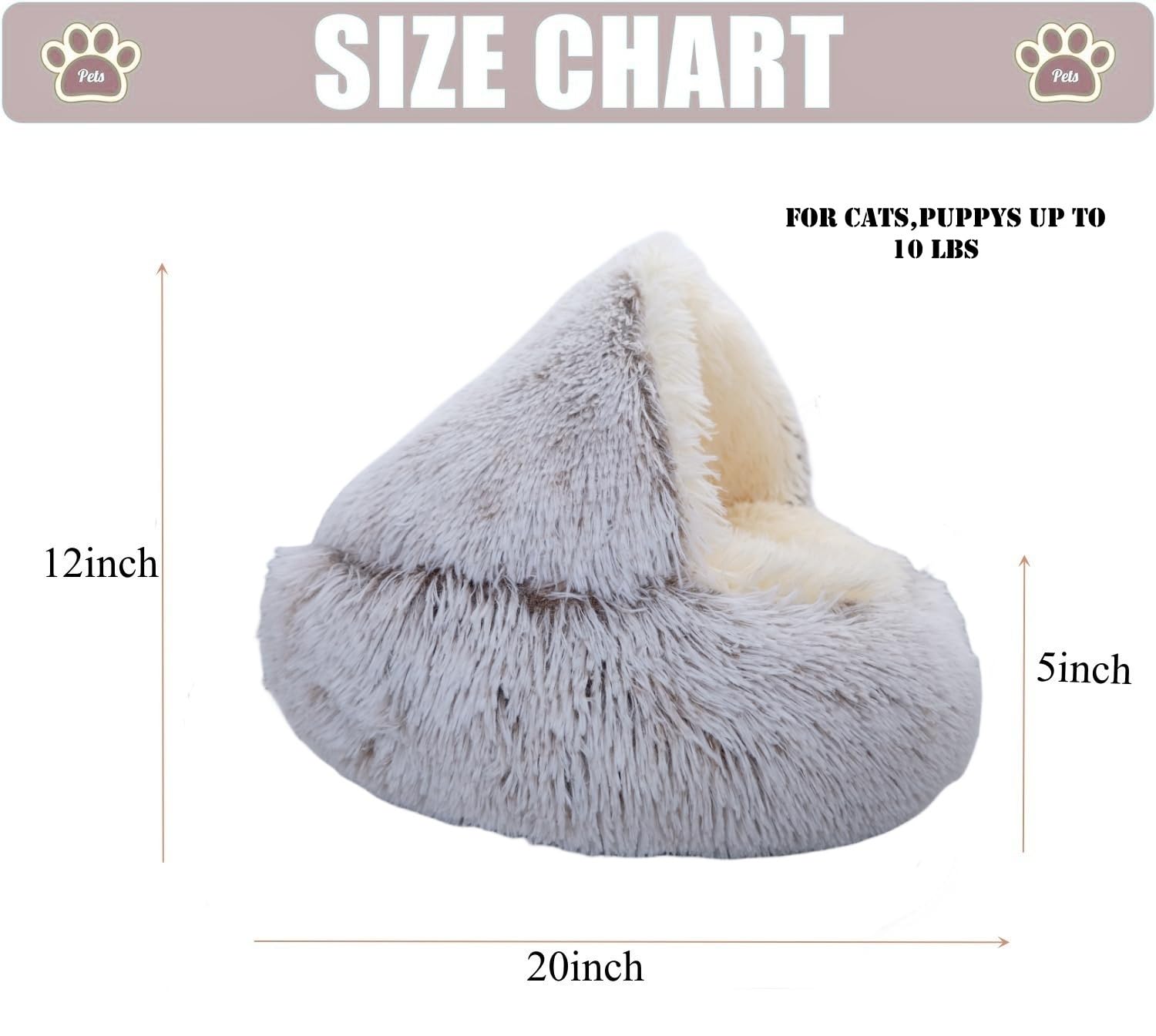 Zanesun Calming Round Dog Bed & Cat Cave With Hooded Cover, Plush Fluffy Anti-Anxiety Cat Bed, Waterproof Bottom Washable (Coffe