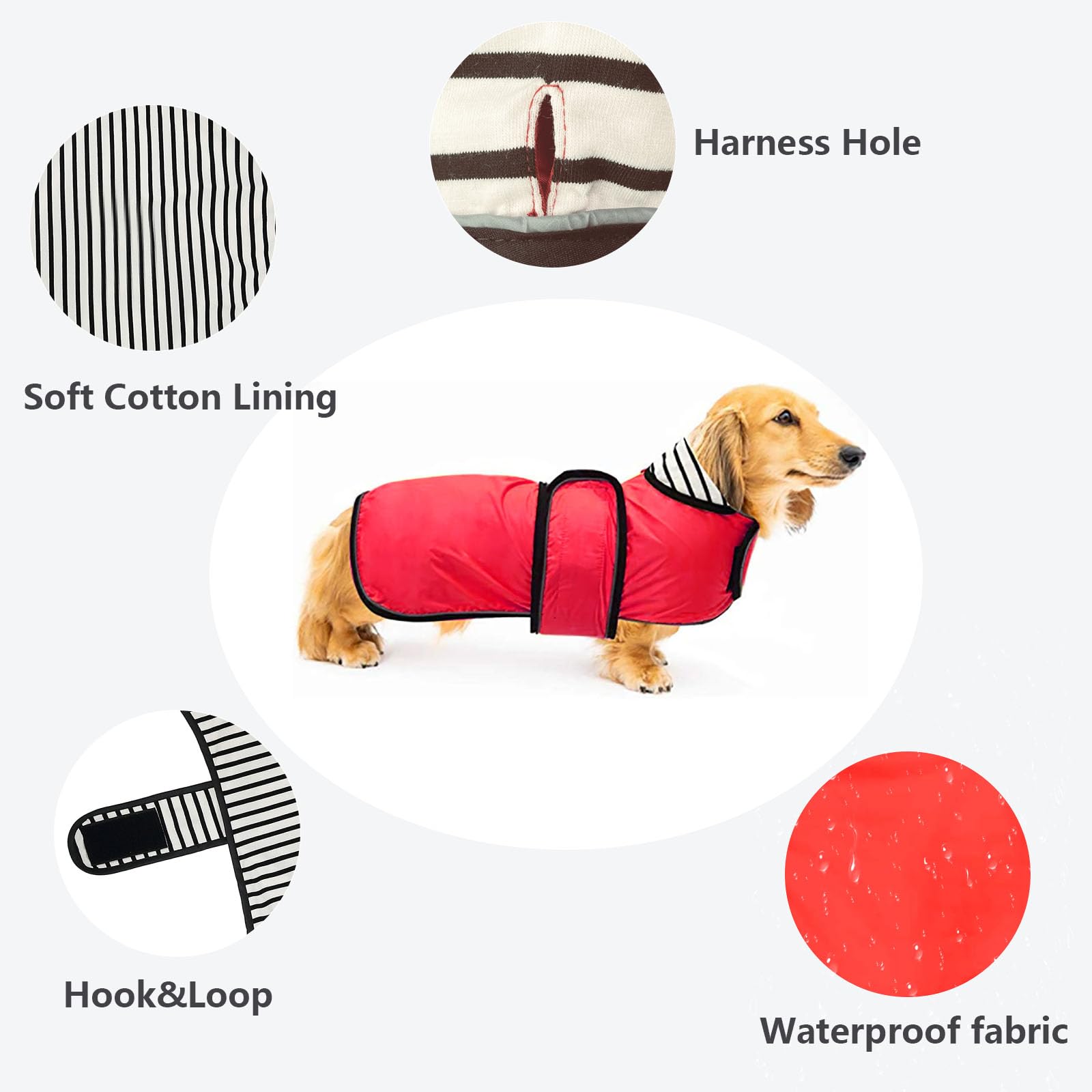 Dachshund Raincoat Waterproof, Perfect For Dachshund Sausage Weiner Long Back Breeds With Reflective Stripe Rain Coat For Dogs Great Coverage In Autumn Winter - Red - M