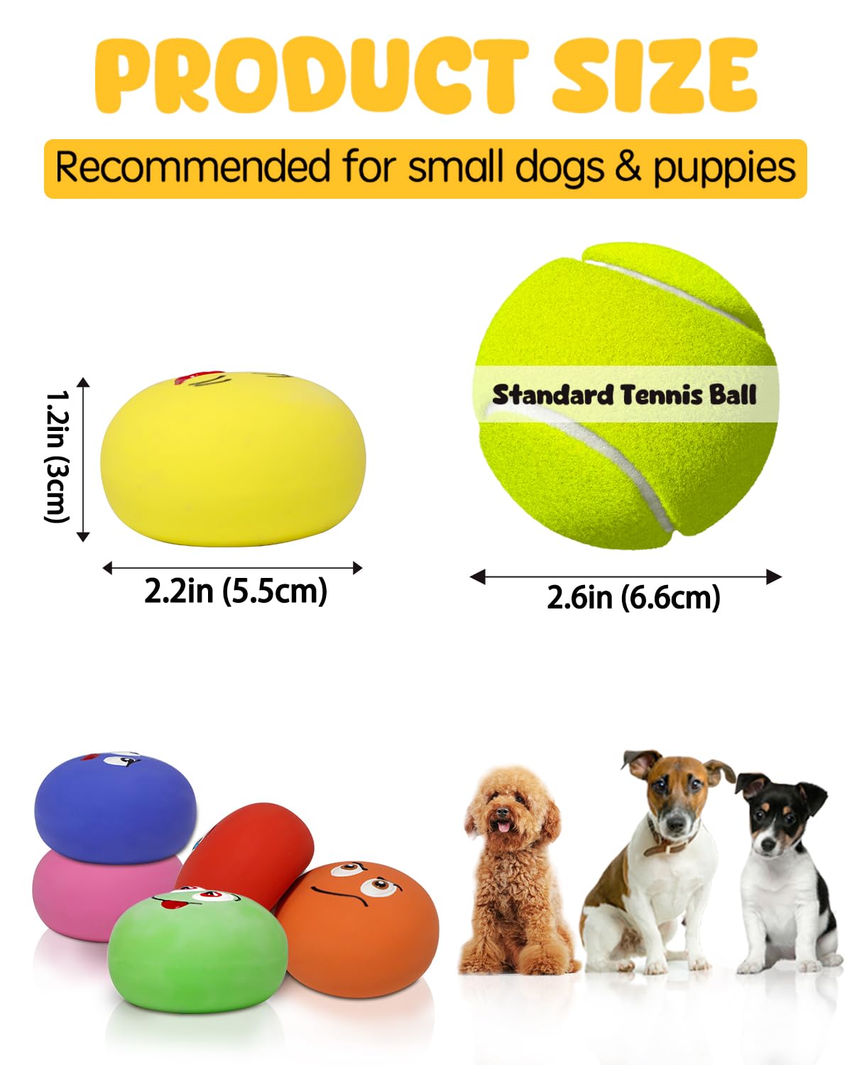 SCHITEC Squeaky Dog Toys - 6 Pack Interactive Puppy Balls, Natural Rubber, Multicolor, Model CW-0254 for Small Breed Dogs