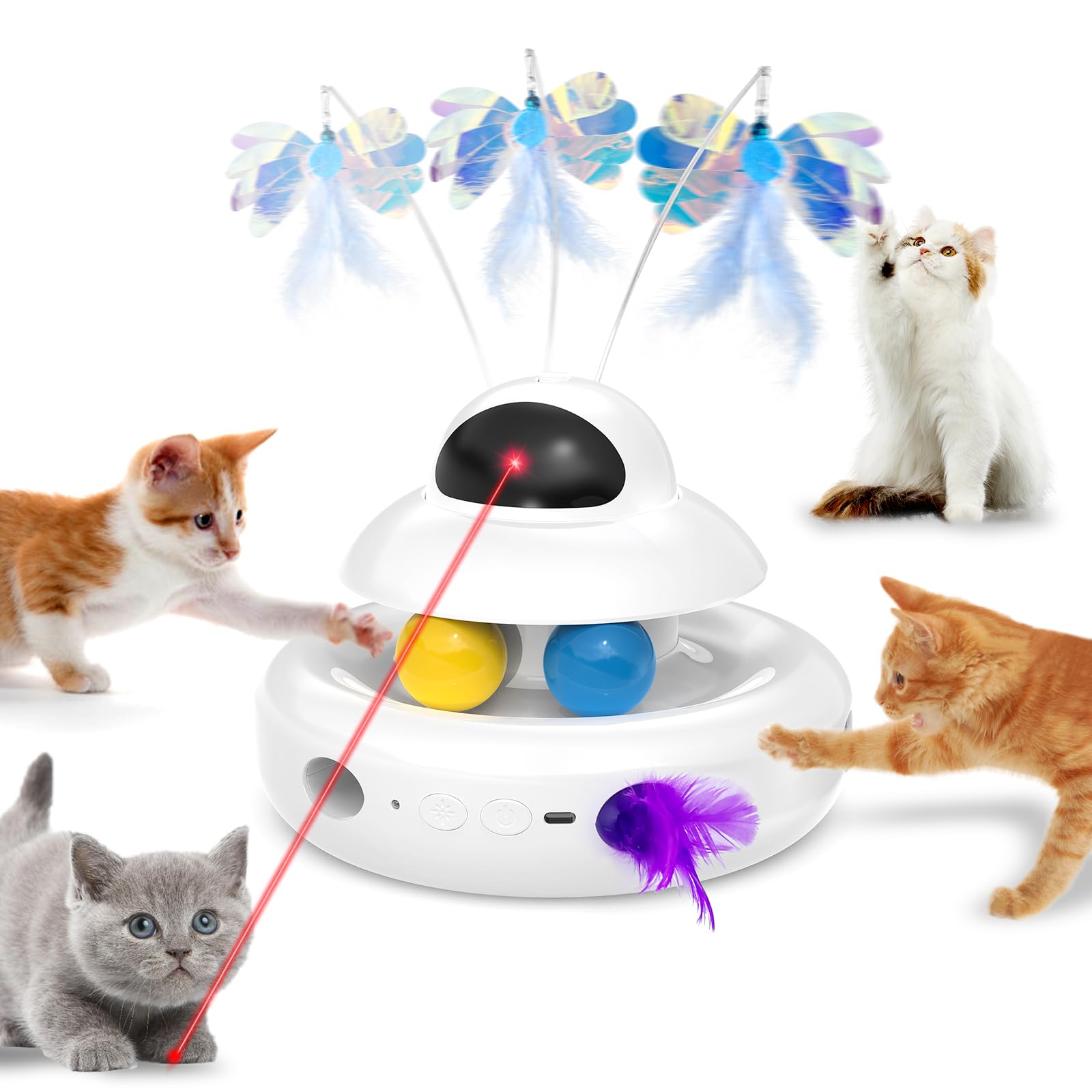 Mohaya Cat Toy,Interactive 4-In-1 Automatic Cat Toys For Indoor Cats,Electronic Whack A Mole, Fluttering Butterfly,Track Balls K