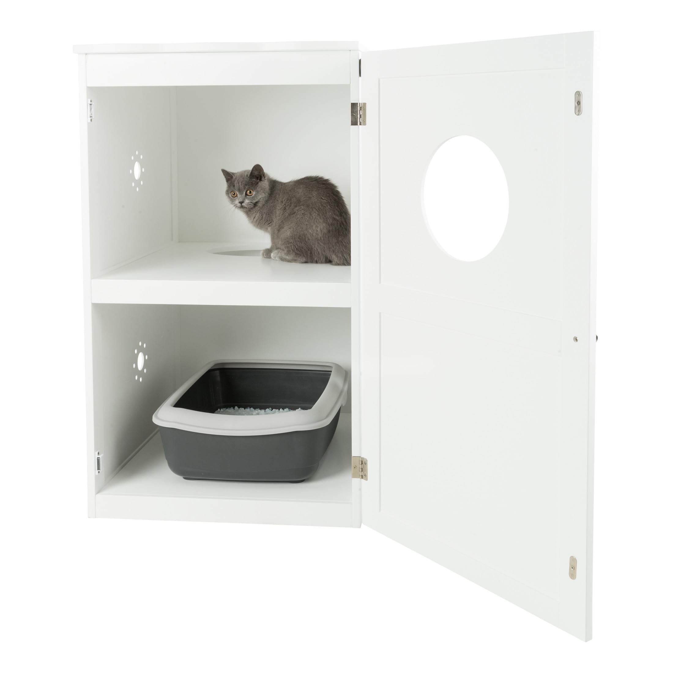 Trixie 2-Story Furniture Style Litter Box Enclosure And Pet Home, Hidden Cat Litter Box, White