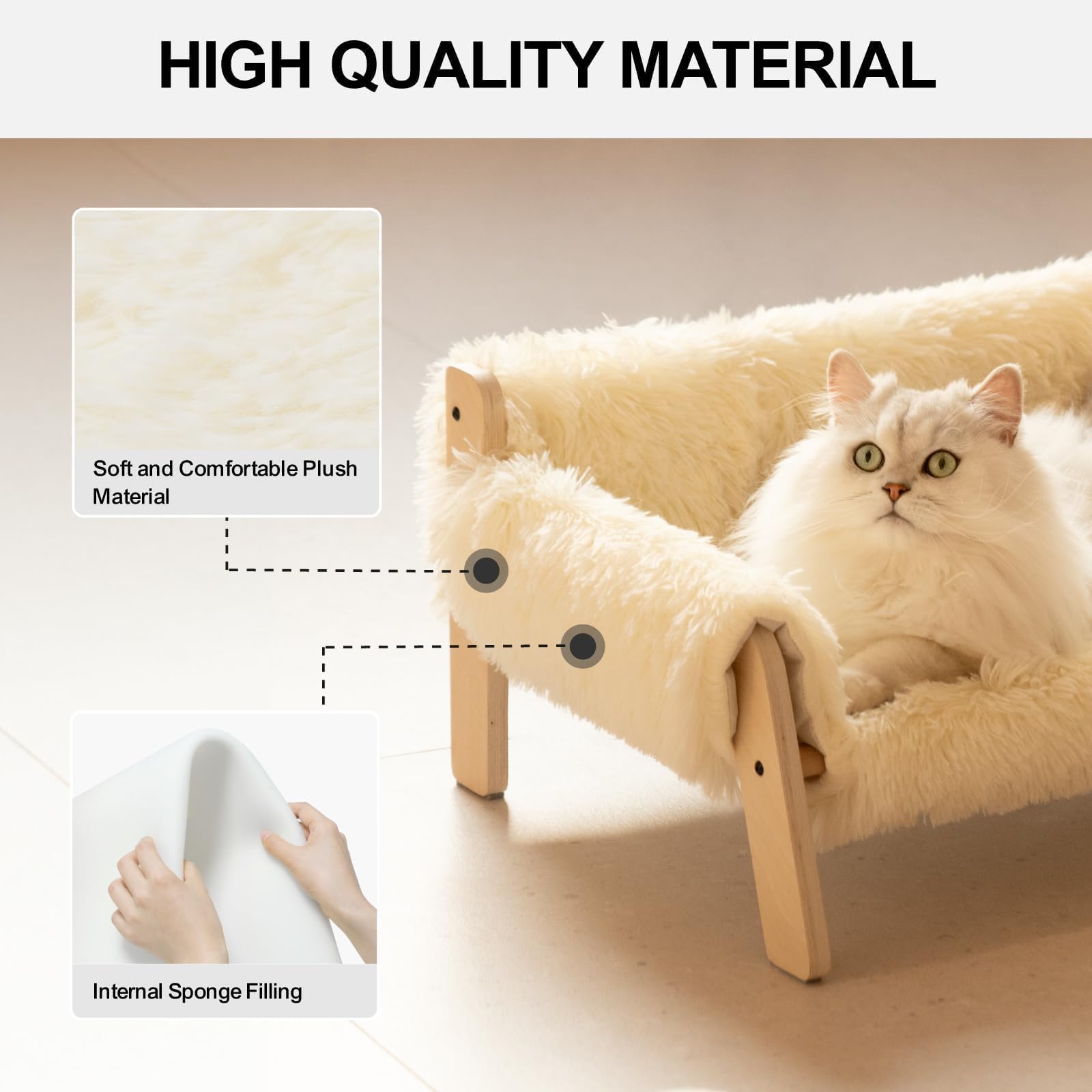 MEWOOFUN Cat Couch Bed, Pet Sofa for Indoor Cats Wooden Indoor Elevated Cat Beds with Removable Mattress Cover Suitable for Kitt