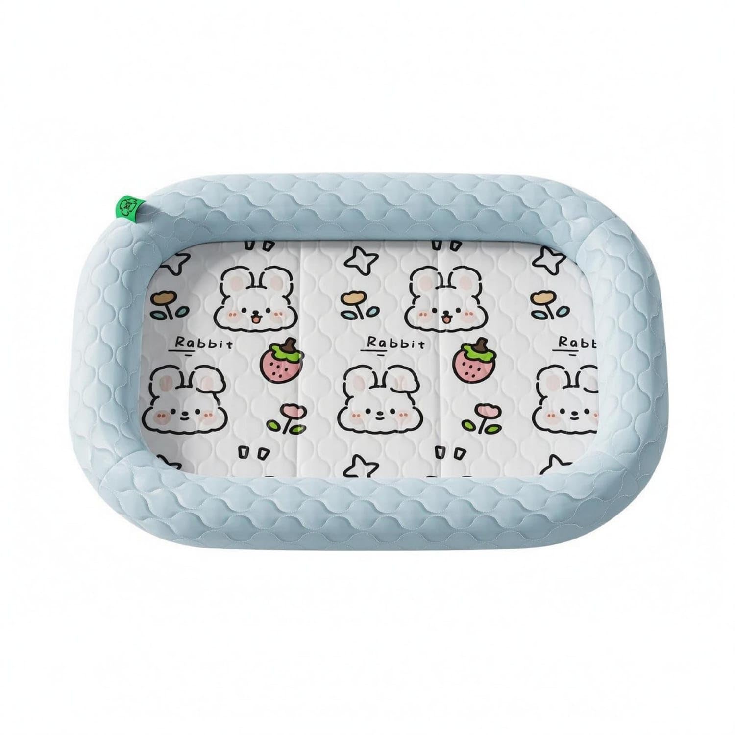 STYLEHEAVEN IceSilk Rectangular Pet Bed Mat Padded Quilted Pet Bed Mat Raised Border, M, Rabbit Blue Pet Supplies | Small Anima