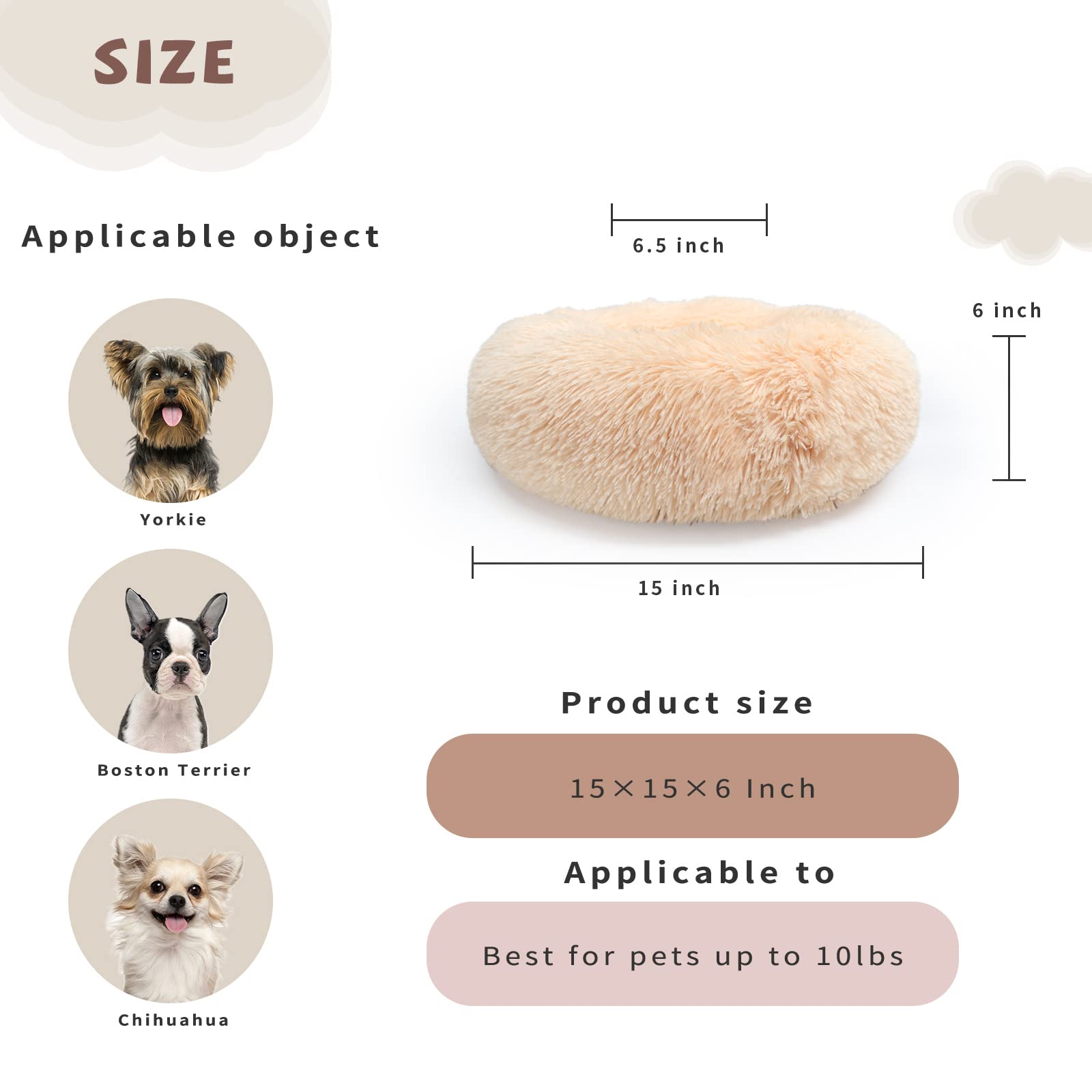 Light Brown Dog Bed Washable,Fluffy Dog Beds for Small Dogs 15 inches Donut Soft Small Pet Bed,Calming Anti Anxiety Round Fits u