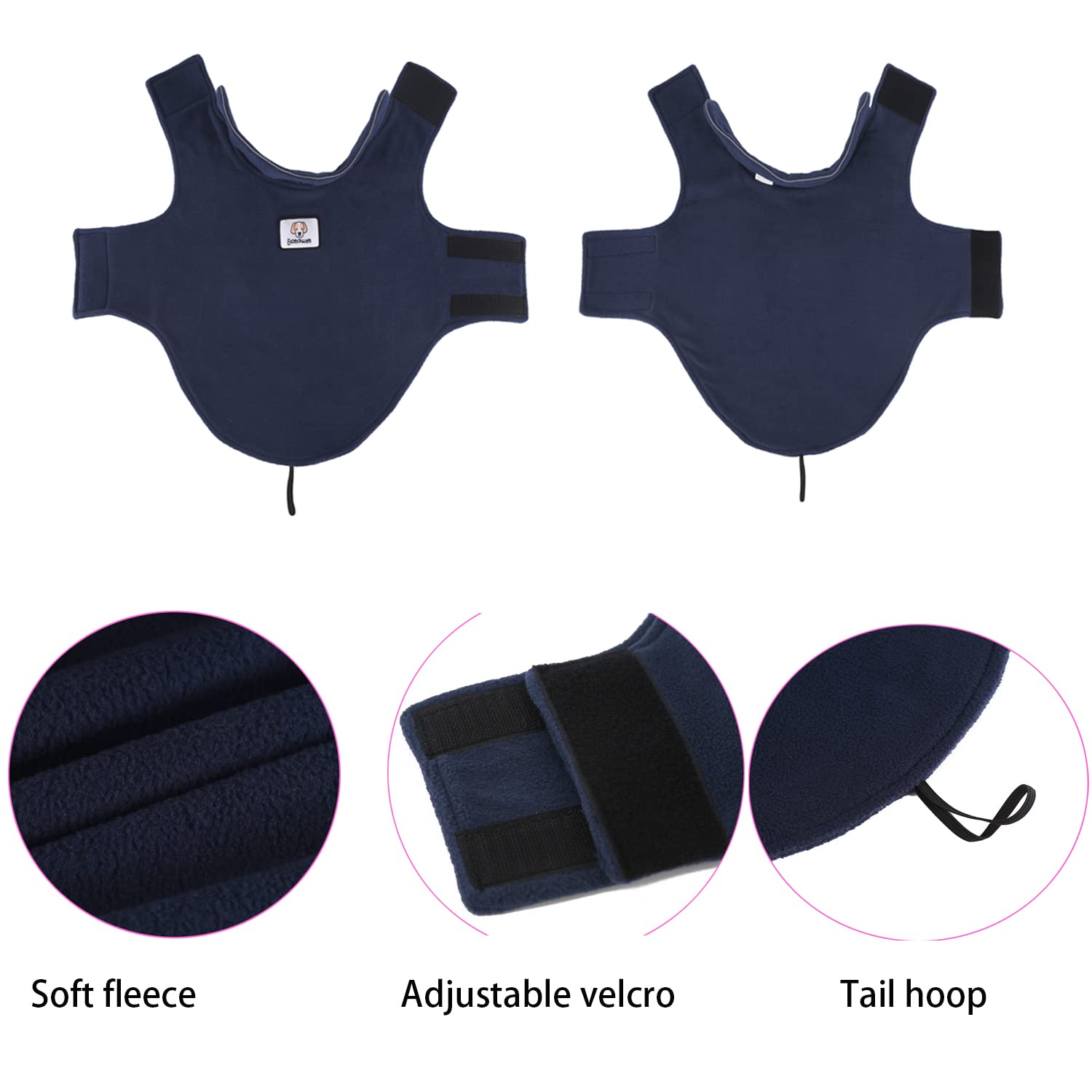 Fleece Dog Coat Winter Pet Jacket Reflective For Cold Weather For Large Medium Small Dogs(Navy,S)