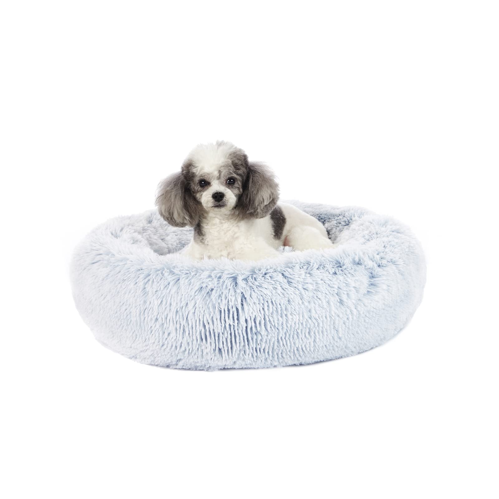 Bedfolks Calming Donut Dog Bed, 23 Inches Round Fluffy Dog Beds For Small Dogs, Machine Washable Anti-Anxiety Plush Puppy Bed(Li