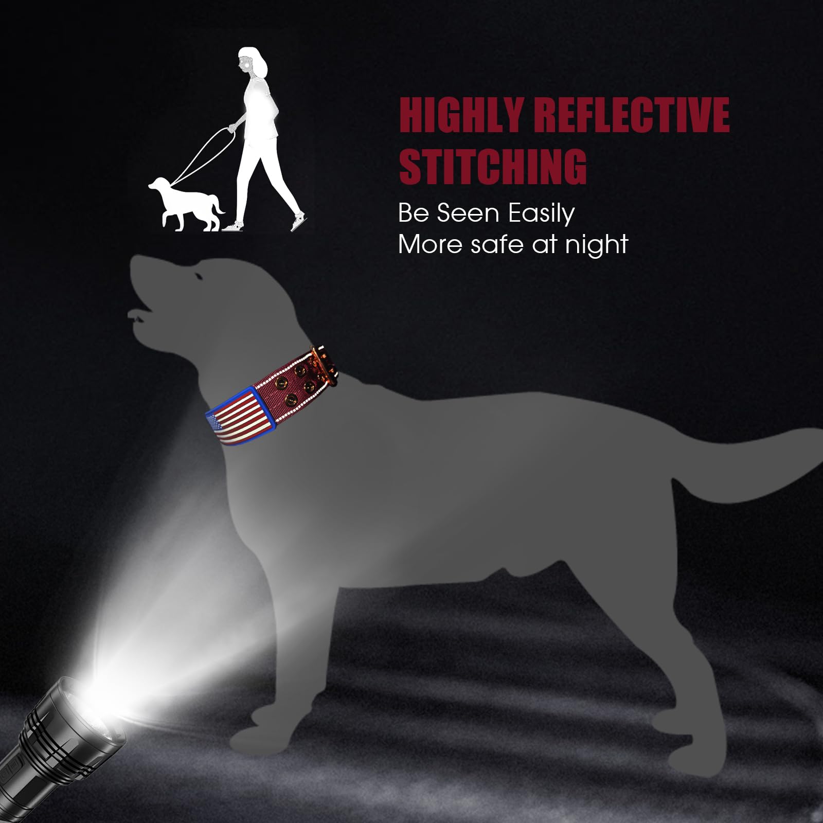 Yunleparks Heavy Duty Tactical Dog Collar With Neoprene Padded And Metal Buckle, Reflective Nylon For Medium To Large Dogs(Wine