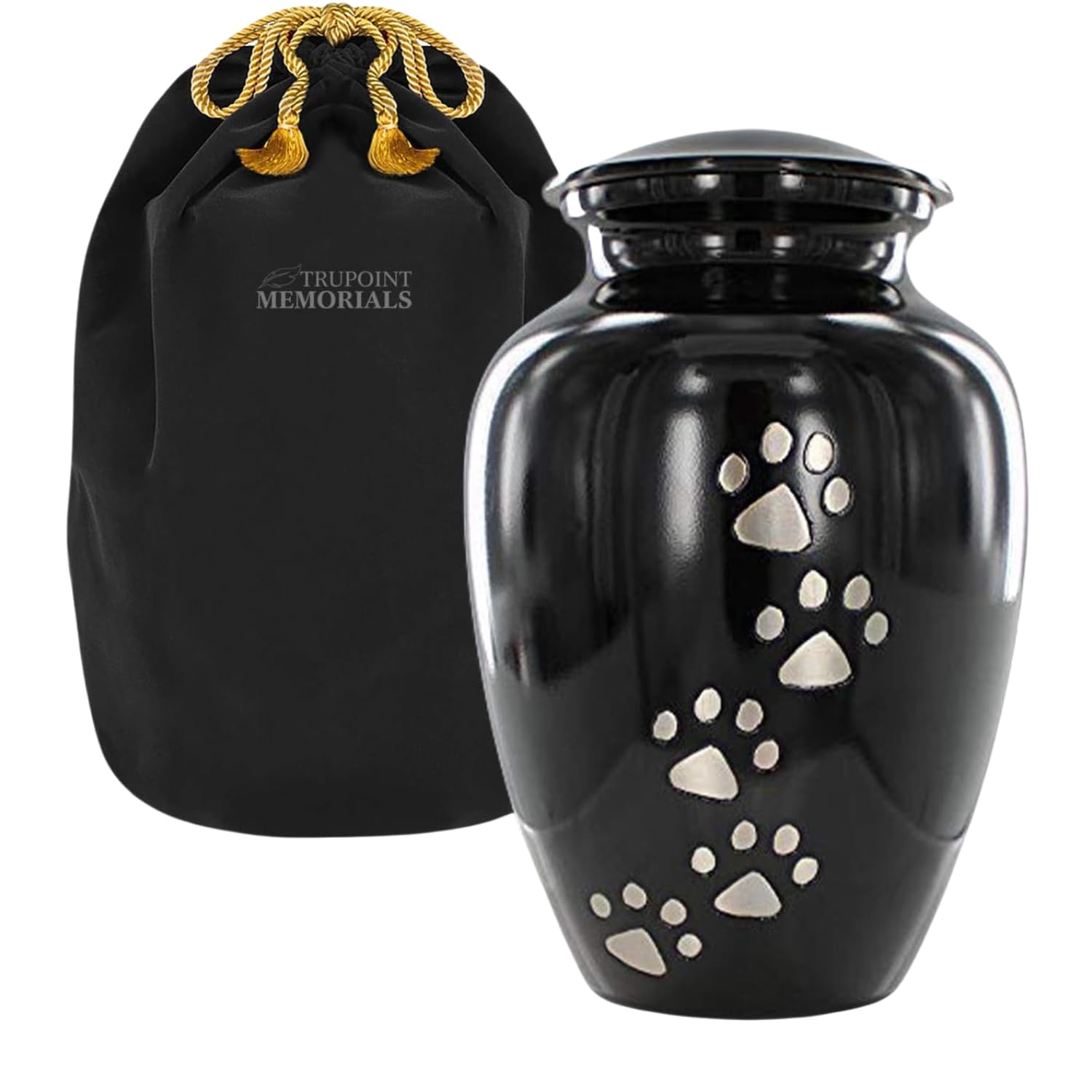Trupoint Memorials Large Pet Urn for Dogs and Cats Ashes, Paws Print White Cremation Urns for Pets up to 122 lbs