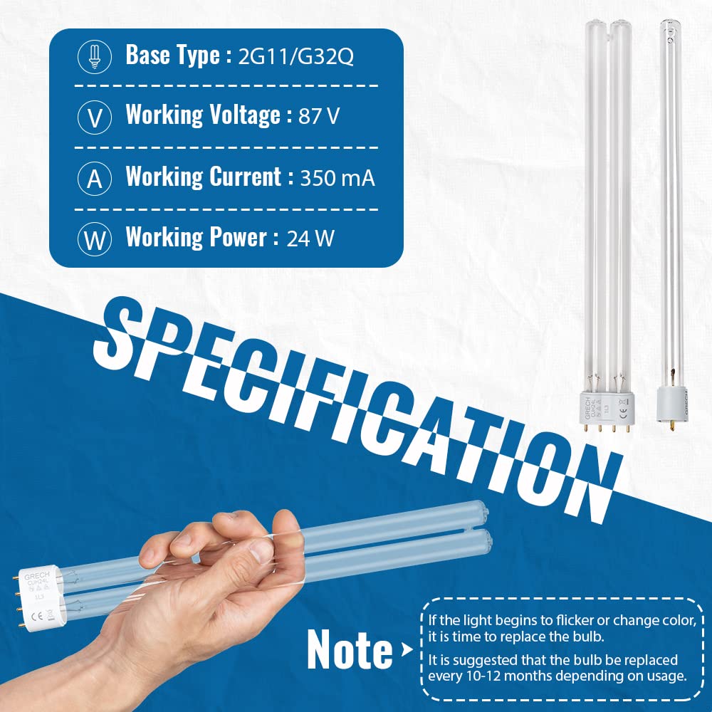 OXYFUL 24W UV Ultraviole 2G11-4 Pin Base Replacement Light Clarifier Lamp Filter for Aquarium Koi Pond Fish Tank Compatible to C