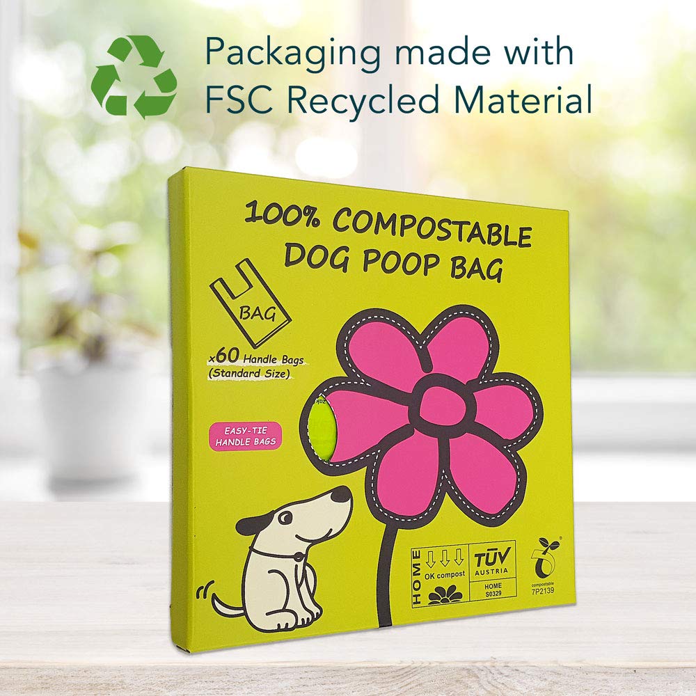 Moonygreen Dog Poop Bag, Compostable Cat Litter Bags With Easy-Tie Handles, Eco-Friendly Pet Waste Bags, Unscented, Vegetable-Based, Extra Thick, Leak Proof, Fits For Dogs And Cat Scoops, 60 Counts