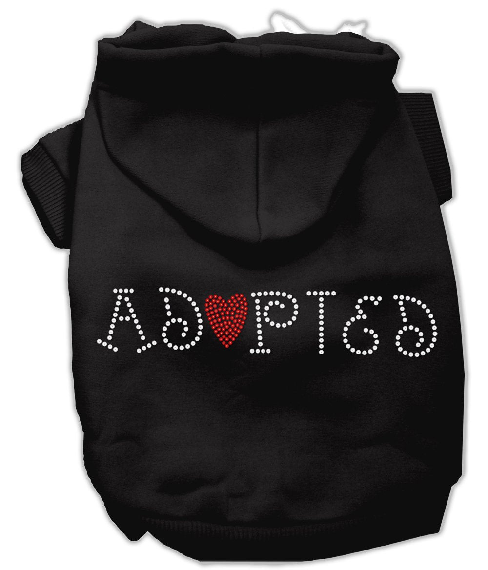 Pet, Dog & Cat Hoodie Rhinestone, &quot;Adopted&quot; Black SM (3-6 lbs.)