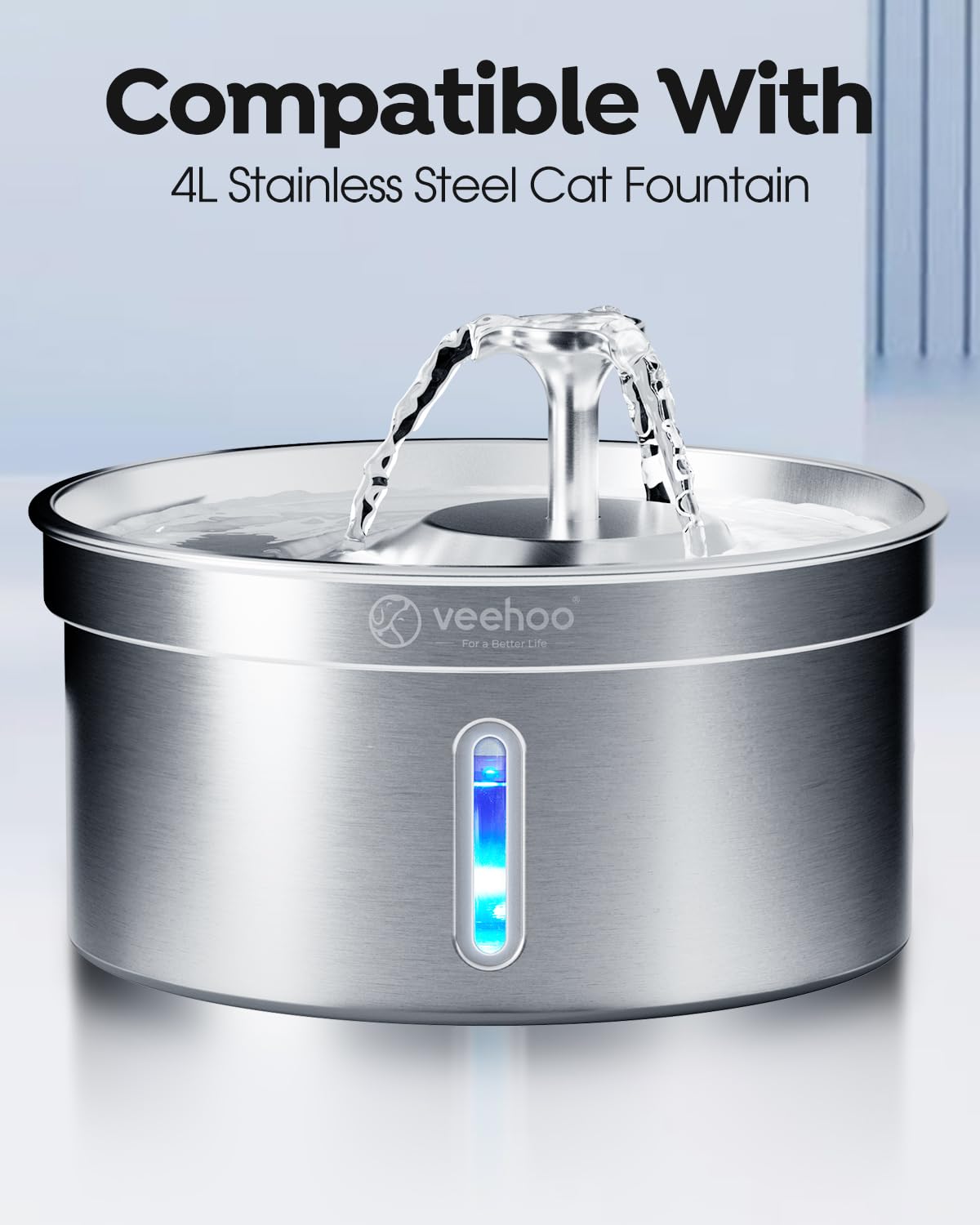 Veehoo 12 Pack Replacement Filters & 12 Pack Pre-Filter Sponges Set For 135Oz 304 Stainless Steel Cat Water Fountain, 6 Months S