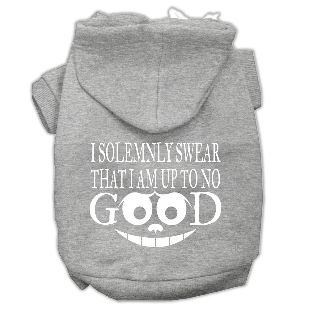Pet Dog & Cat Hoodie Screen Printed, 'I Solemnly Swear That I Am Up To No Good' Gray Xl (14-20 Lbs.)