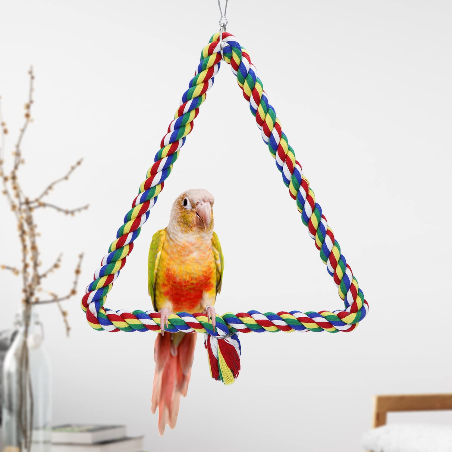 Bird Triangle Rope Swing Colorful Perch Chewing Toy For Parrots Budgie Parakeet Cockatiel Cockatoo (M)