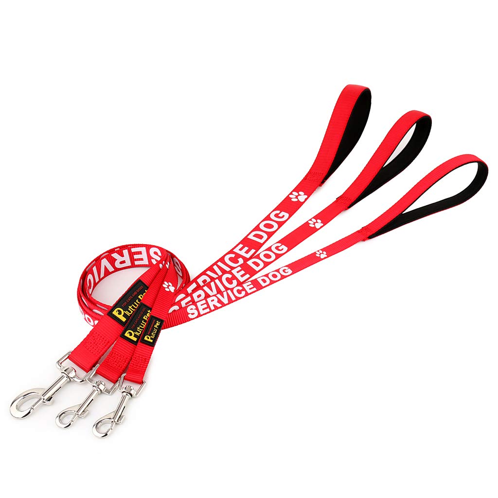 Plutus Pet Service Dog Leash with Soft Neoprene Padded Handle,Printed in Large Letters on Both Sides,4ft Long,Red,3/4'' Wide for