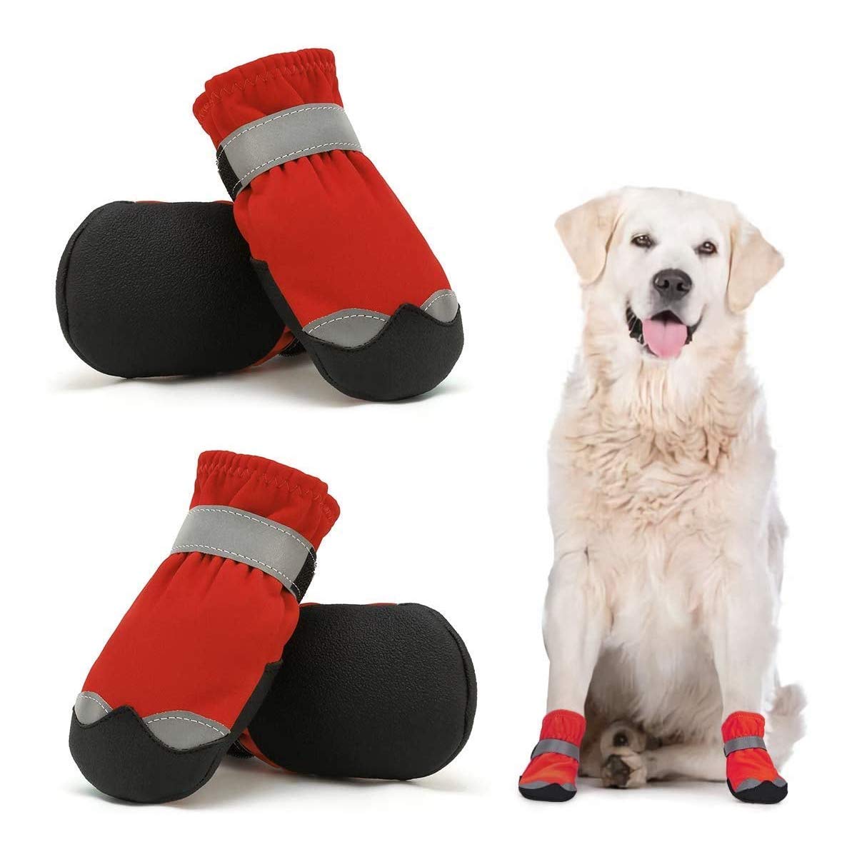 Waterproof Dog Shoes For Large Medium Dogs - Winter Snow Dog Booties Paw Protection With Adjustable Straps Rugged Anti-Slip Sole - Hiking Outdoors Pet Boots Paw Protectors Comfortable