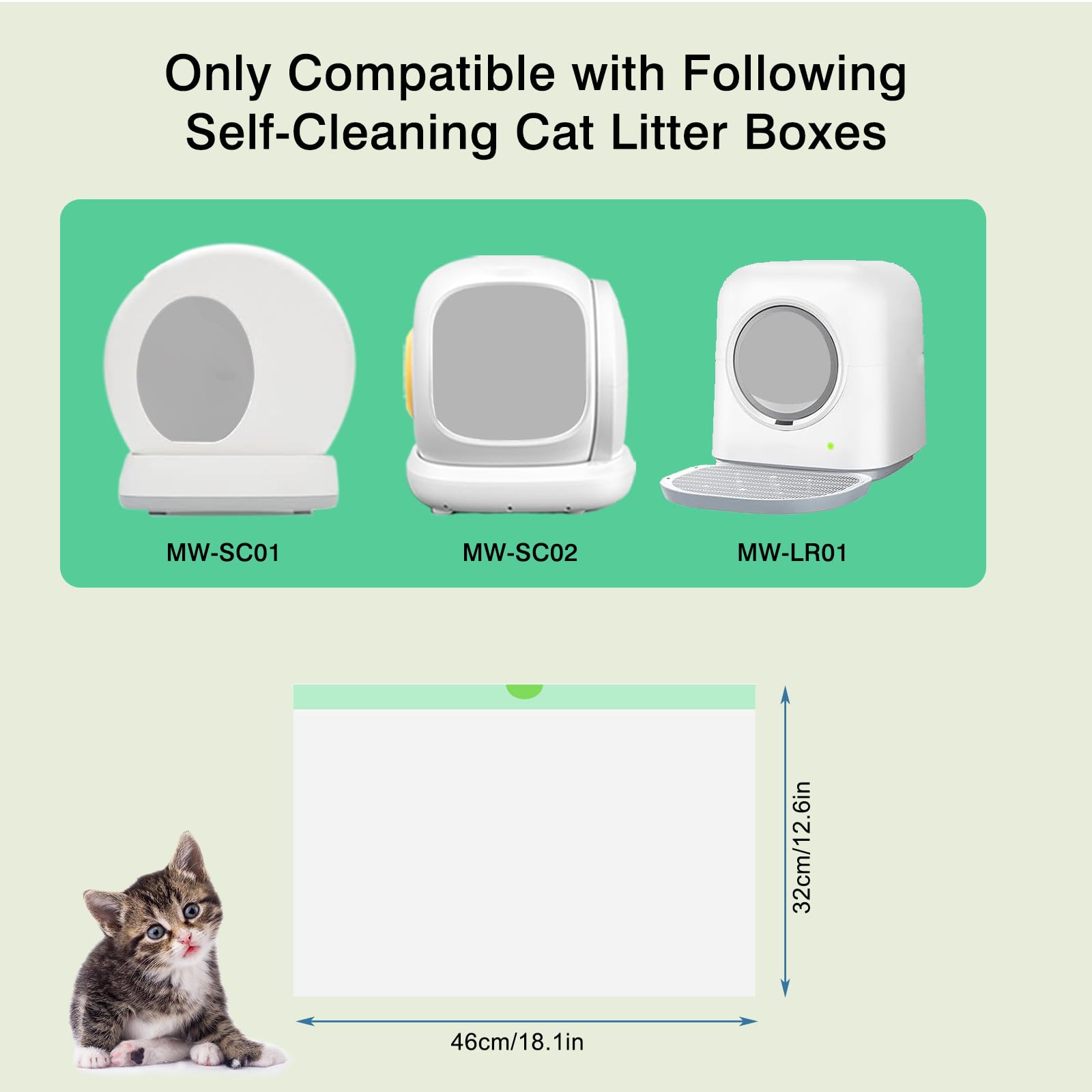 100 Count Cat Litter Liner Bags Compatible With Mw-Sc01/Mw-Sc02/Mw-Lr01 Self-Cleaning Automatic Cat Litter Box, Thick Heavy Duty