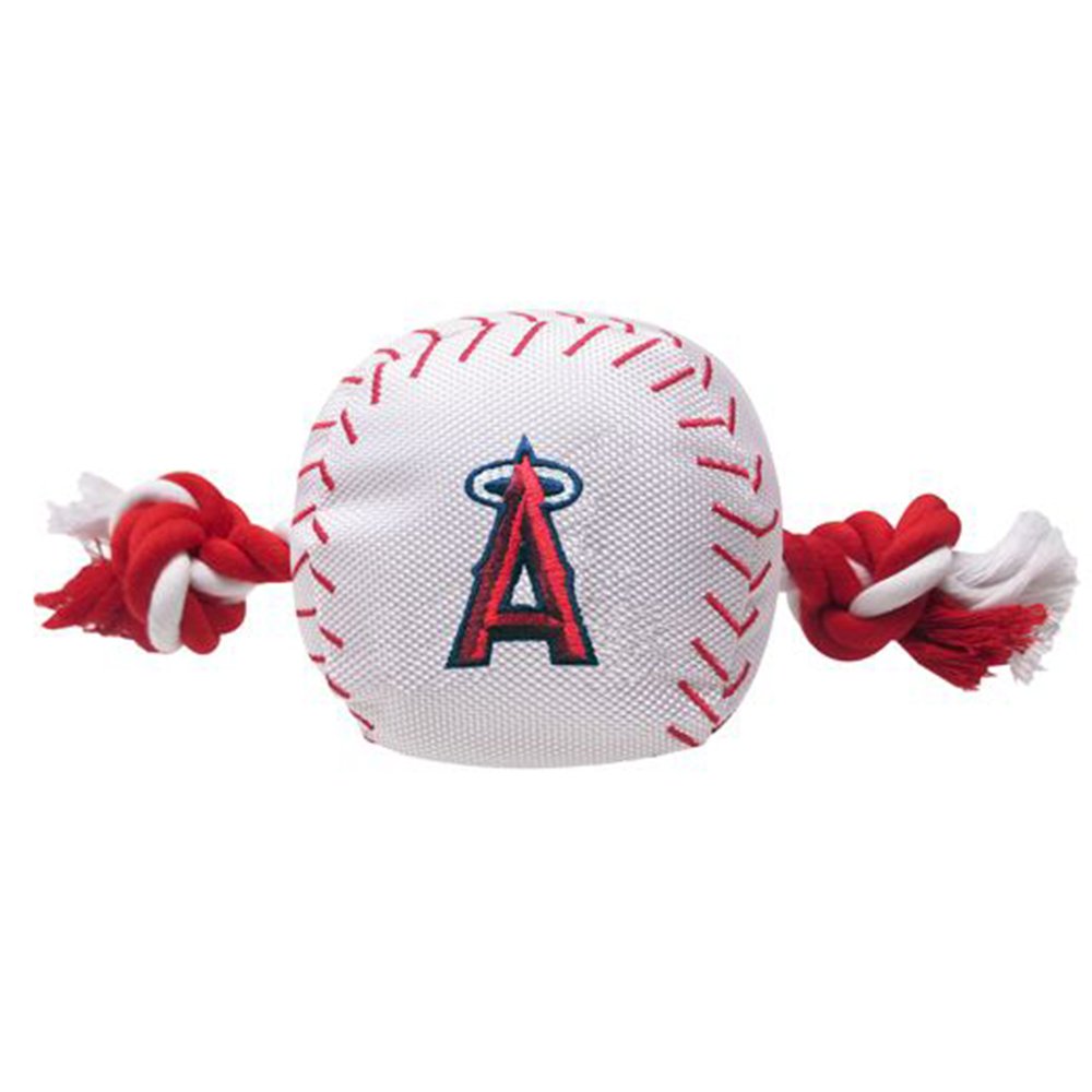 Mlb Los Angeles Angels Baseball Rope Toy For Dogs & Cats. Tough Nylon, Sporty Baseball Design, Heavy-Duty Ropes With Inner Squeaker