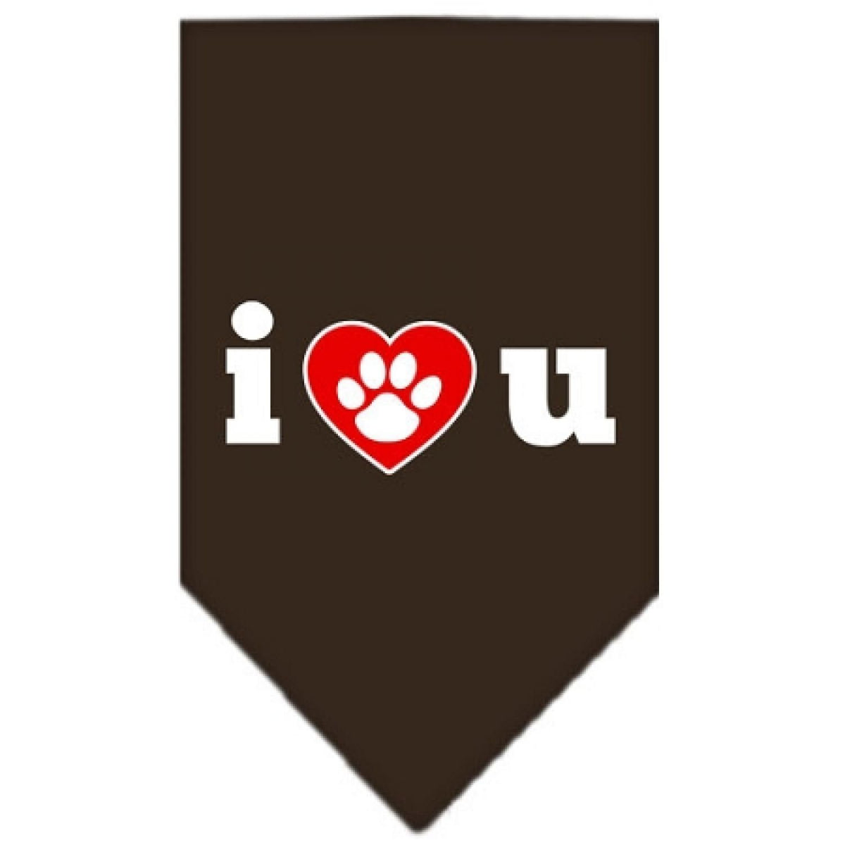 Pet and Dog Bandana Screen Printed, &quot;I Love You&quot; Cocoa Small