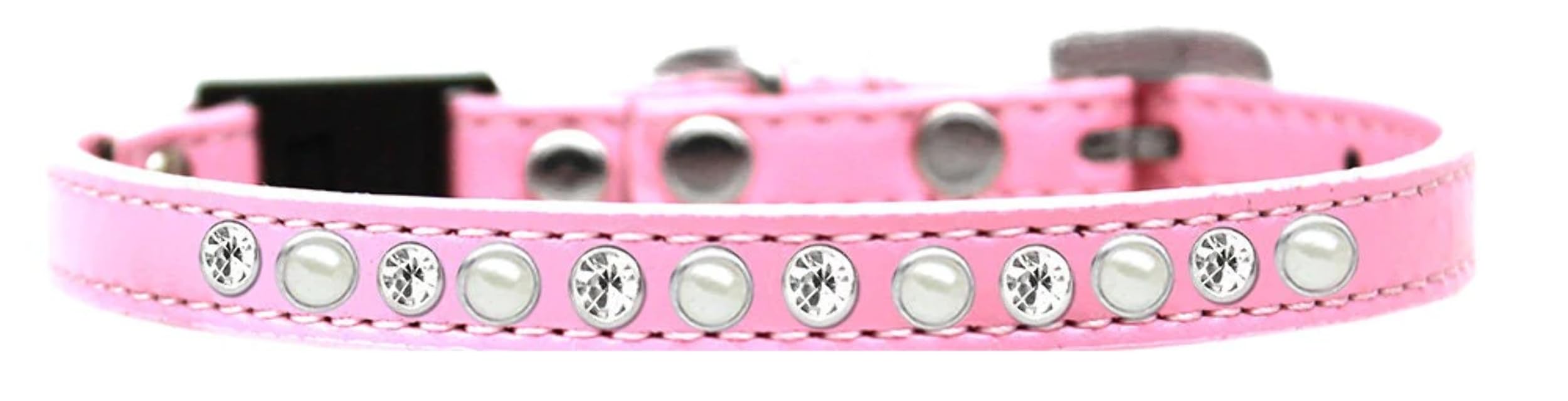 Breakaway Cat Collar, "Pearl & Clear Jewel" Light Pink 12