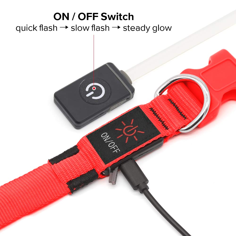 Illumifun Led Dog Collar, Usb Rechargeable Lighted Dog Collar, Nylon Webbing Glowing Safety Collars For Your Dogs Walking At Night(Red, Large)