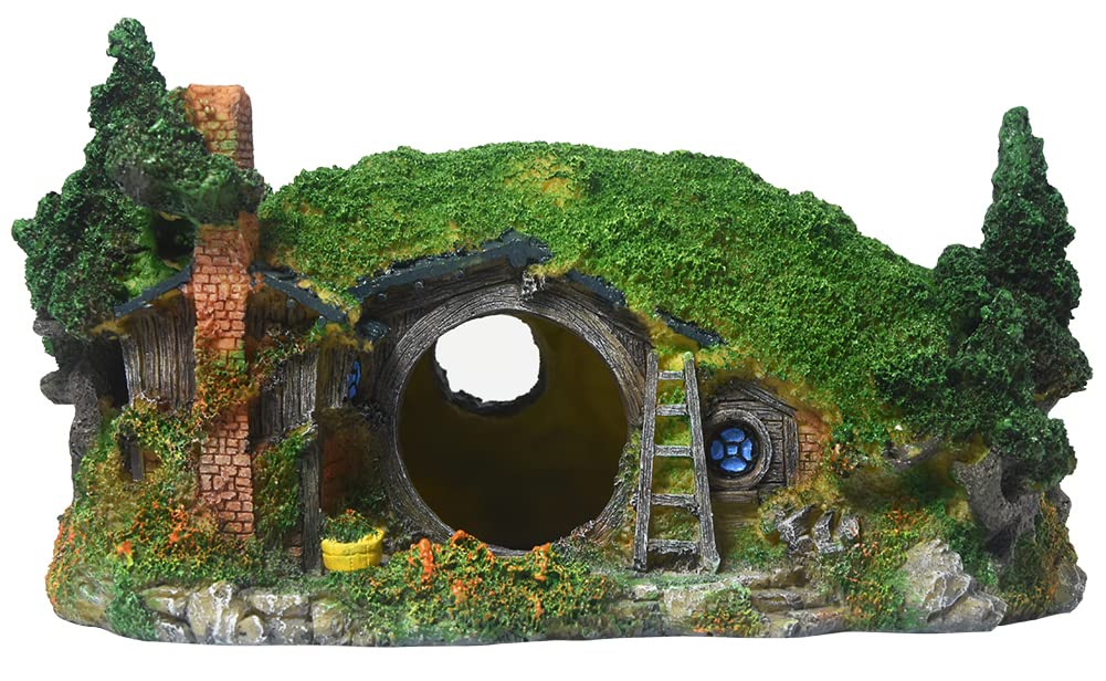 Aquarium Decorations - Hobbit Fish Tank Decorations Reptile House Hidden Hole Landscaping For Aquarium And Reptiles Decorations Mini Garden Decorating Two Sizes (L)