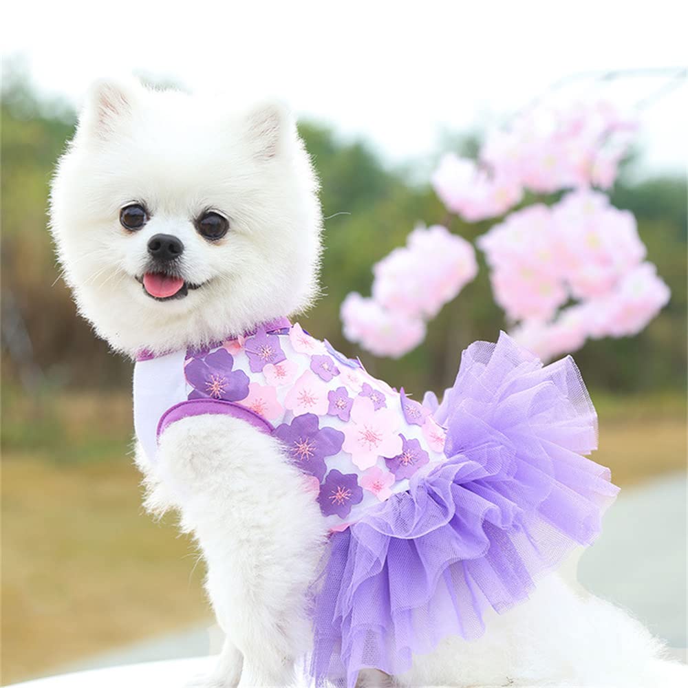 Dog Dresses, Fashion Pet Dog Clothes, Striped Mesh Puppy Dog Princess Dresses (Purple/Pink(4Pack), Large)