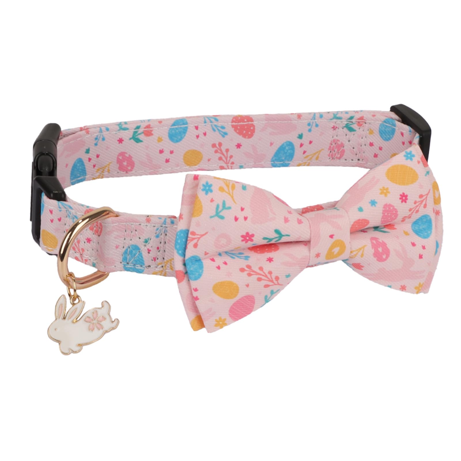 Ptdecor Easter Dog Collar With Bowtie, Multi Size, Adjustable Pink Rabbit Pet Collars For Small Dogs (Small)
