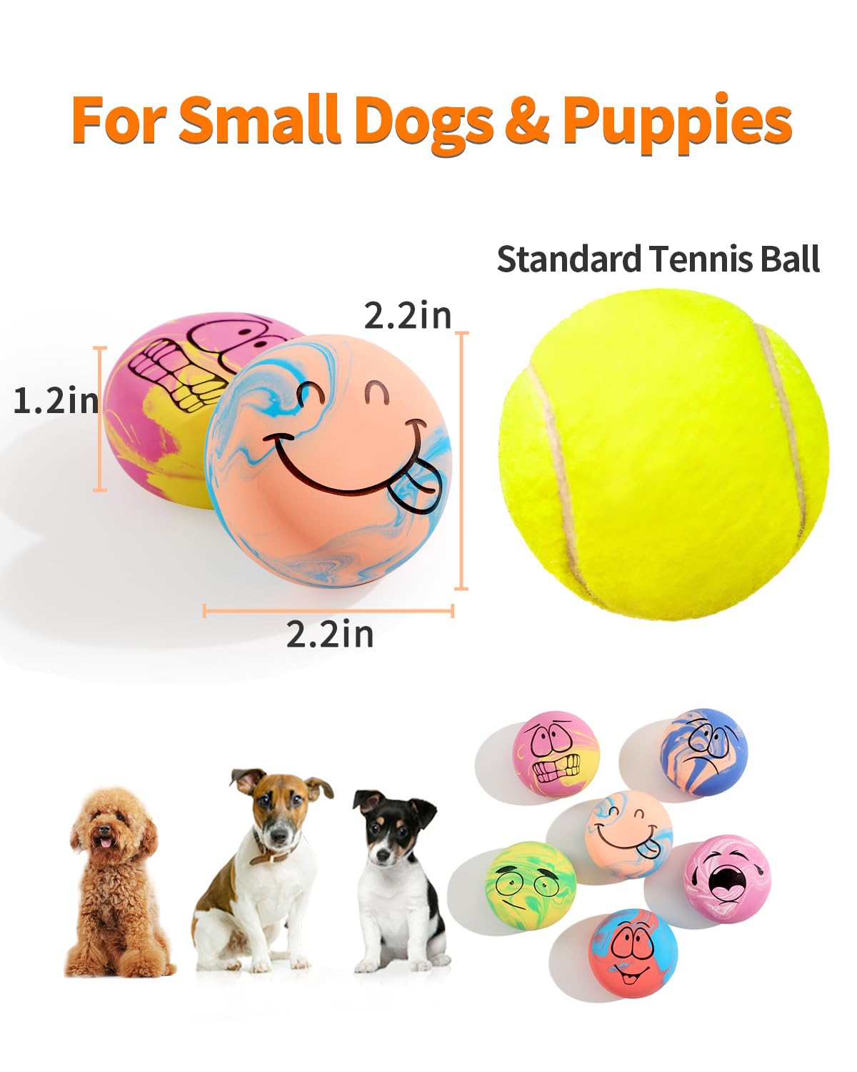 SCHITEC Squeaky Dog Toys - 6 Pack Interactive Latex Rubber Balls for Small Dogs - Multicolor, Soft Fetch Play Balls, Model CW-0118-A