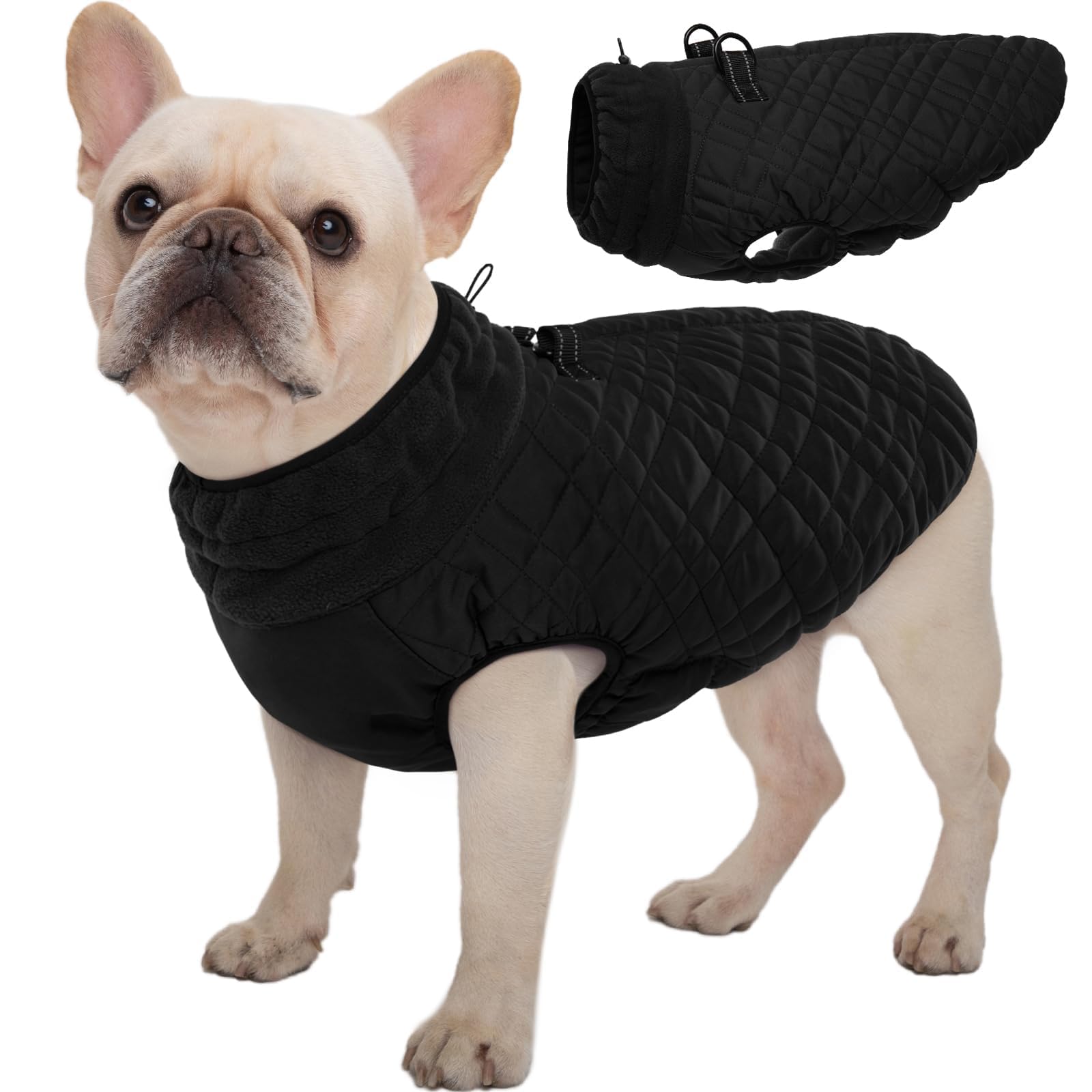 Kuoser Winter Dog Coat - Medium Dogs, Cold Weather Coats, Doggie Jacket & Snow Jacket For French Bulldog, Boston Terrier - Black