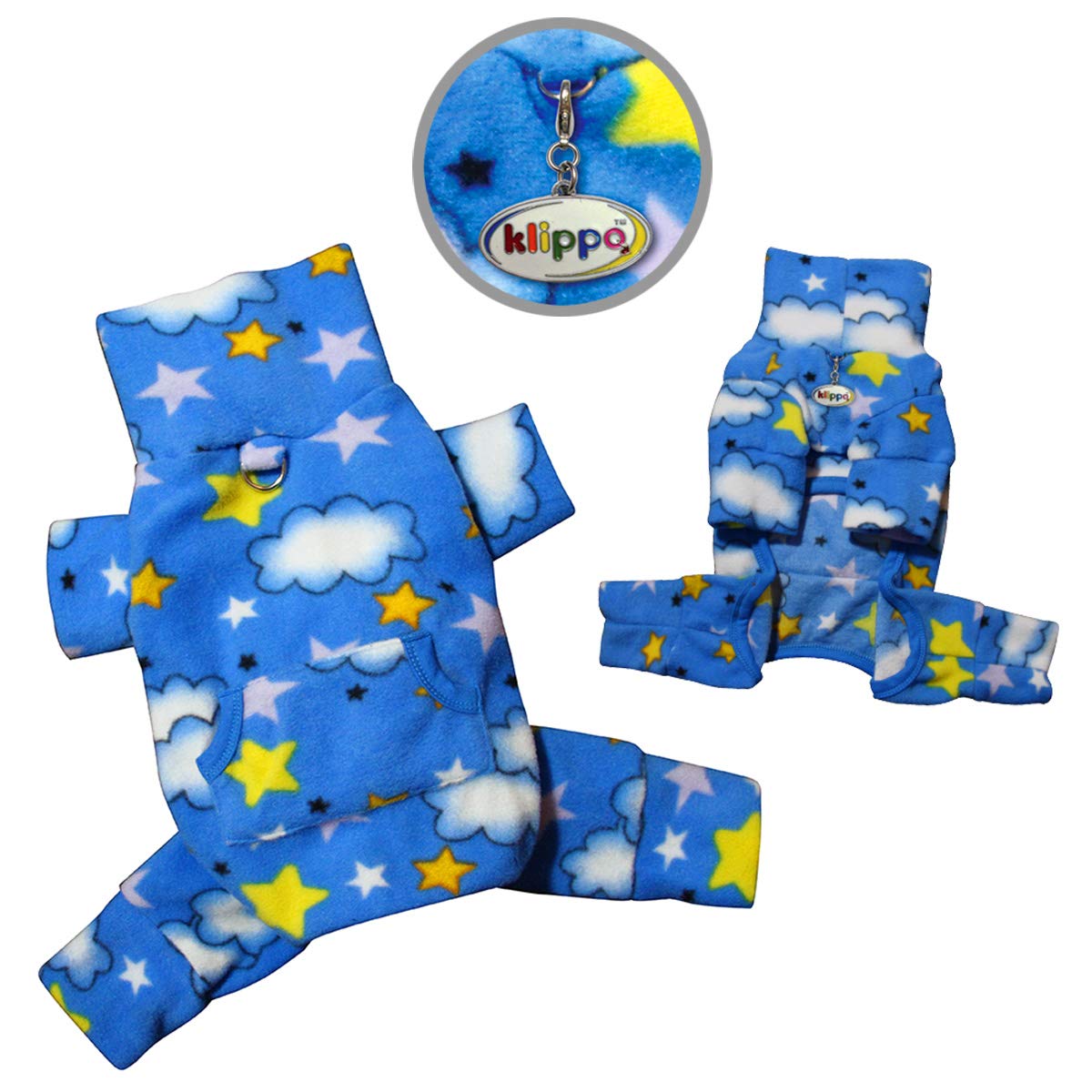 Klippo Dog/Puppy Stars And Clouds Fleece Turtleneck Pajamas/Bodysuit/Loungewear/Coverall/Jumper/Romper For Small Breeds (X-Small)