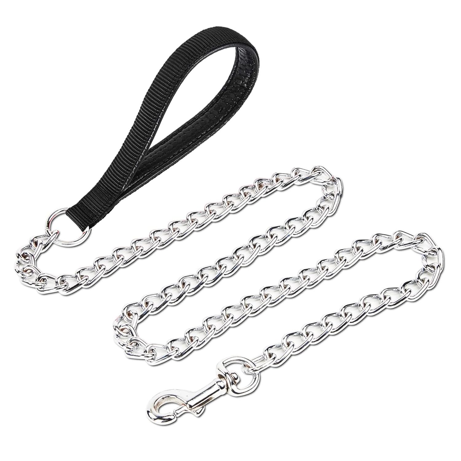 Petiry Chain Leash Metal Dog Leash Chrome Plated With Soft Padded Handle For Medium Dogs.(M, Black Handle)