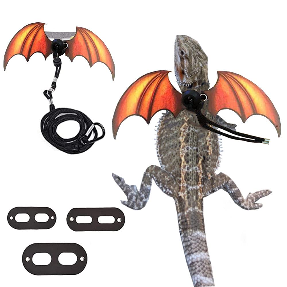 Bearded Dragon Lizard Leash Harness - Adjustable Dinosaur Wing Lizard Cool Leather Wings Safety Walking Leash (S,M,L,3Pack)