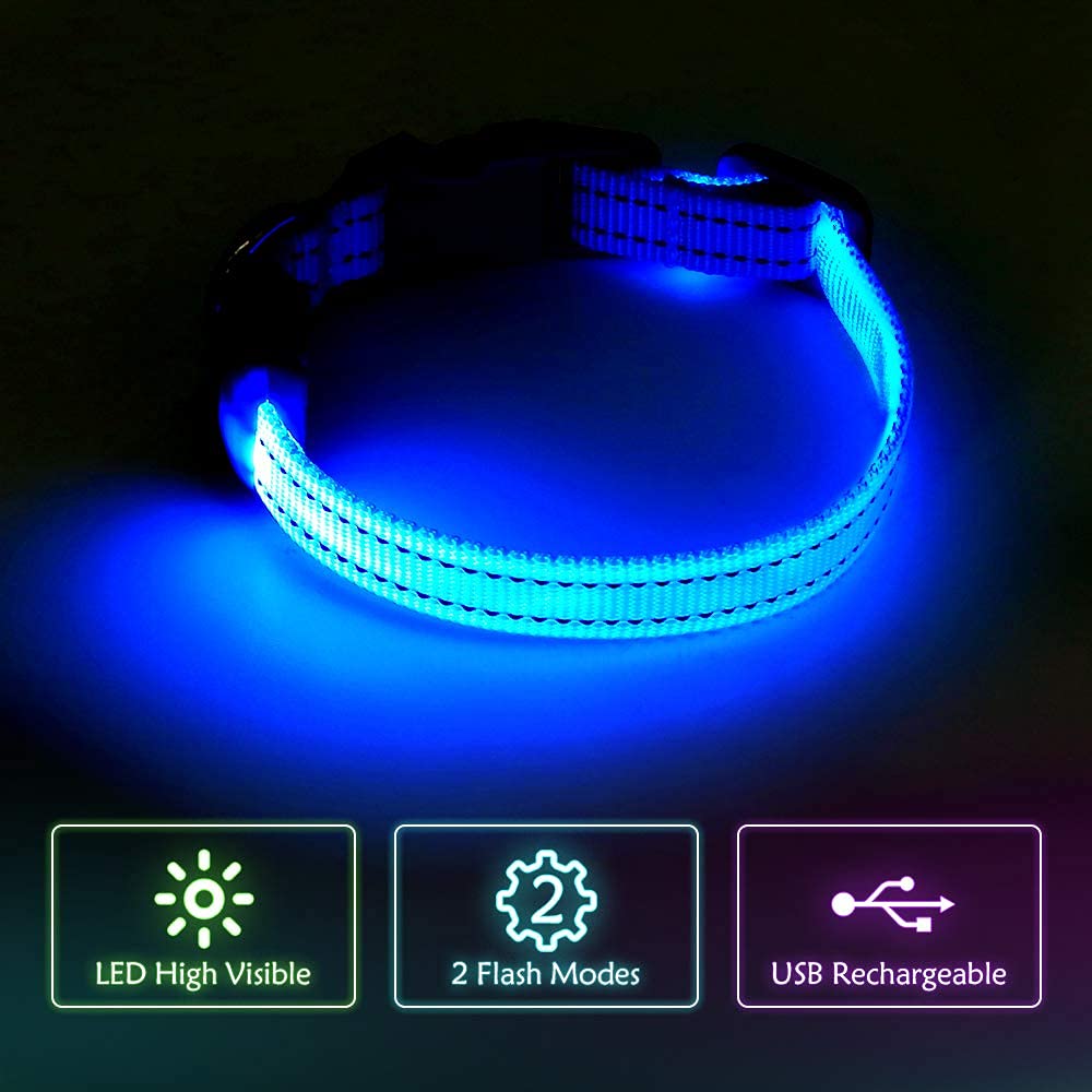 Domagiker Light Up Dog Collars - Rechargeable Led Dog Collar For Small Dogs& Cats, Glowing Puppy Collar, Flashing Dog Lights For