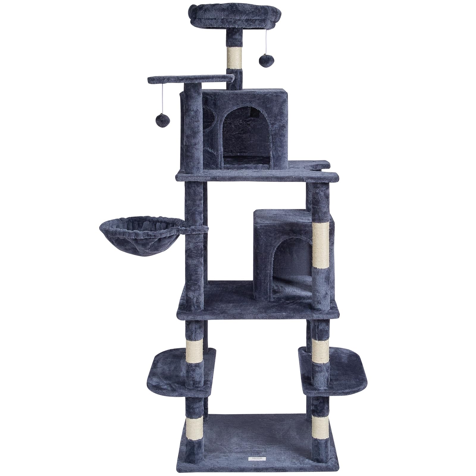 VEVOR Cat Tree 68.5 Cat Tower with Cat Condos Sisal Scratching Post Dark Grey