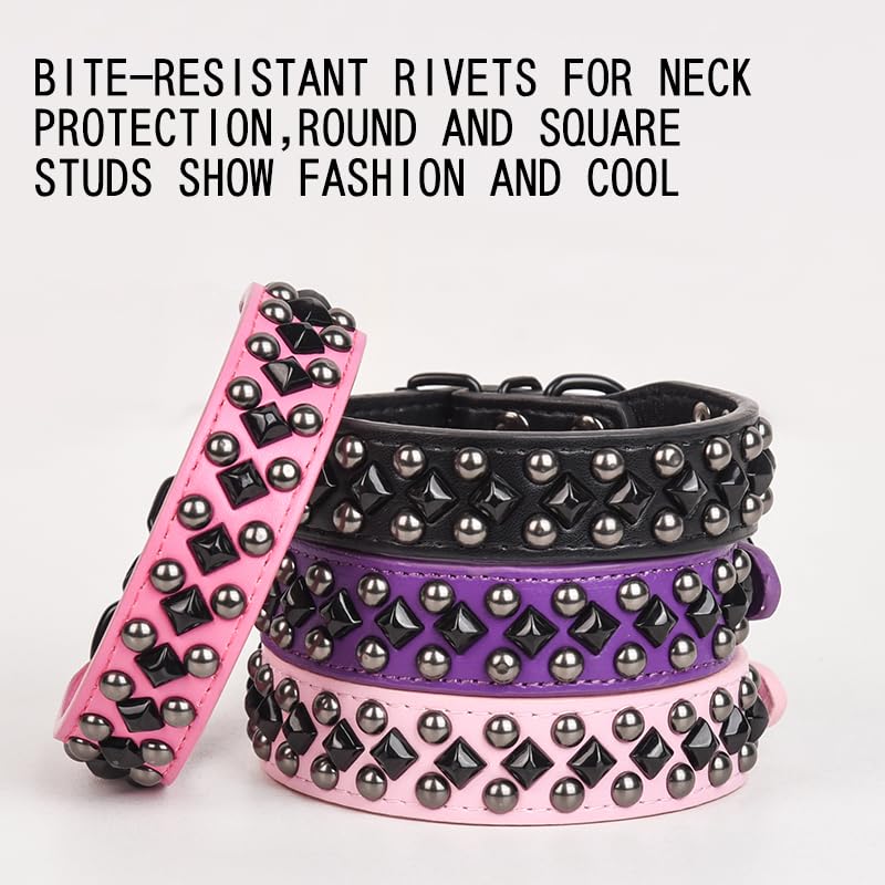 Pimaodog Studded Pu Leather Dog Collars For Small, Medium, Large Dogs, Pitbull, Mastiff, Labrador, Boxer, Rottweiler, German She