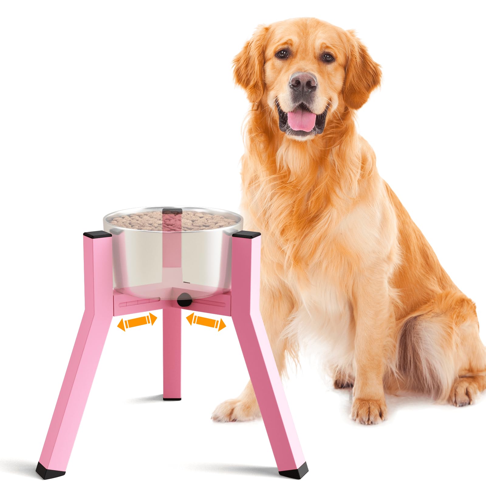 Elevated Dog Bowl Stand for Medium Large Dogs, Adjustable Width 7-10.6, 11 Tall Single Raised Dog Bowl Holder, Pink