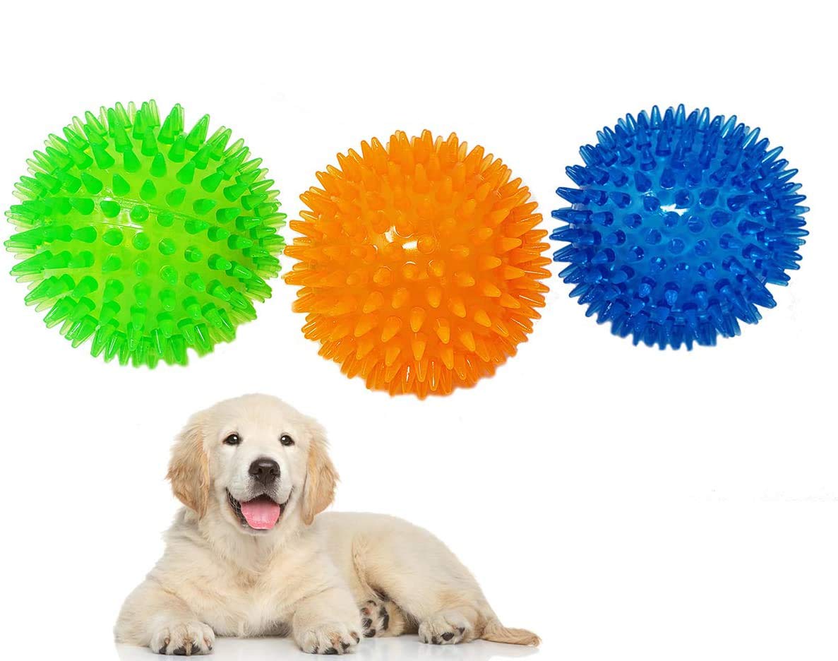 Pet Solutions Dog Toy Spiky Balls | Knobby 3.5    (3 Pack) Squeaky, Squeezy & Bouncy For Medium To Large Dogs