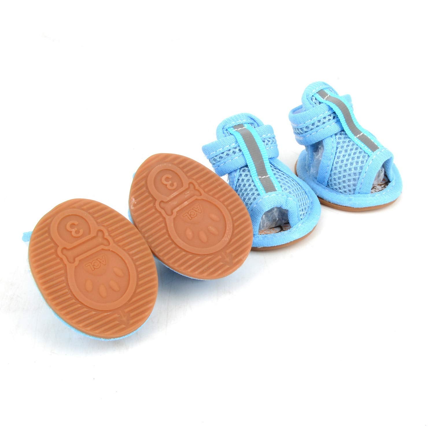 Zunea Summer Dog Shoes For Hot Pavement Breathable Mesh Sandals Puppy Anti Slip Paw Protectors Adjustable Reflective For Boys Girls Pet Small Dog Cat Chihuahua Blue 3#