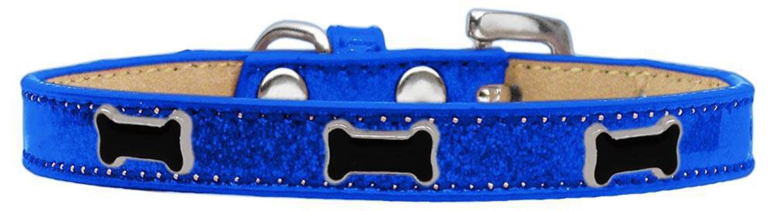 Mirage Pet Products Black Bone Widget Dog Collar Blue Ice Cream, Size 10